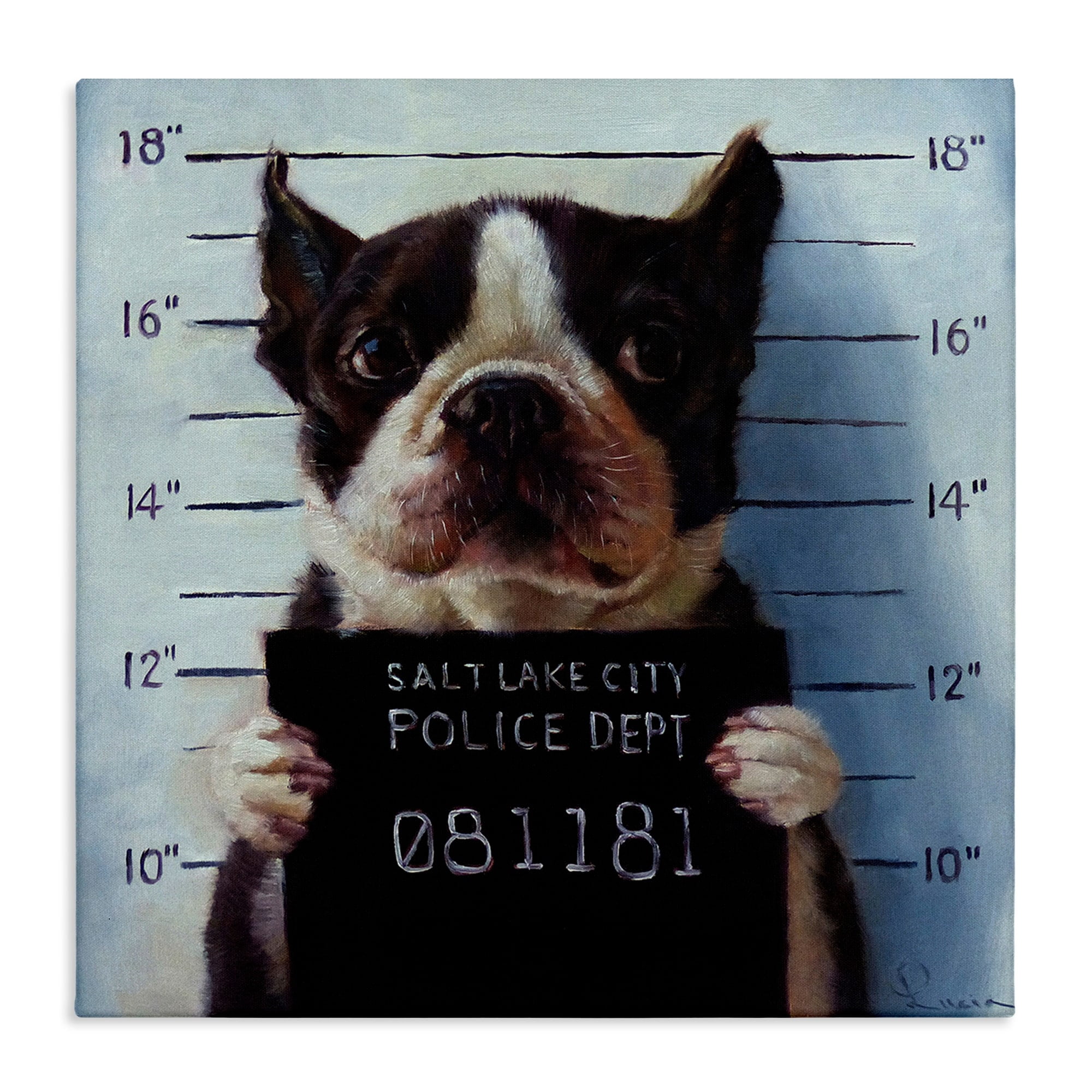 Stupell Industries Funny Boston Terrier Dog Jail Convicted Police Canvas Wall Art, 17 x 17, Design by Lucia Heffernan