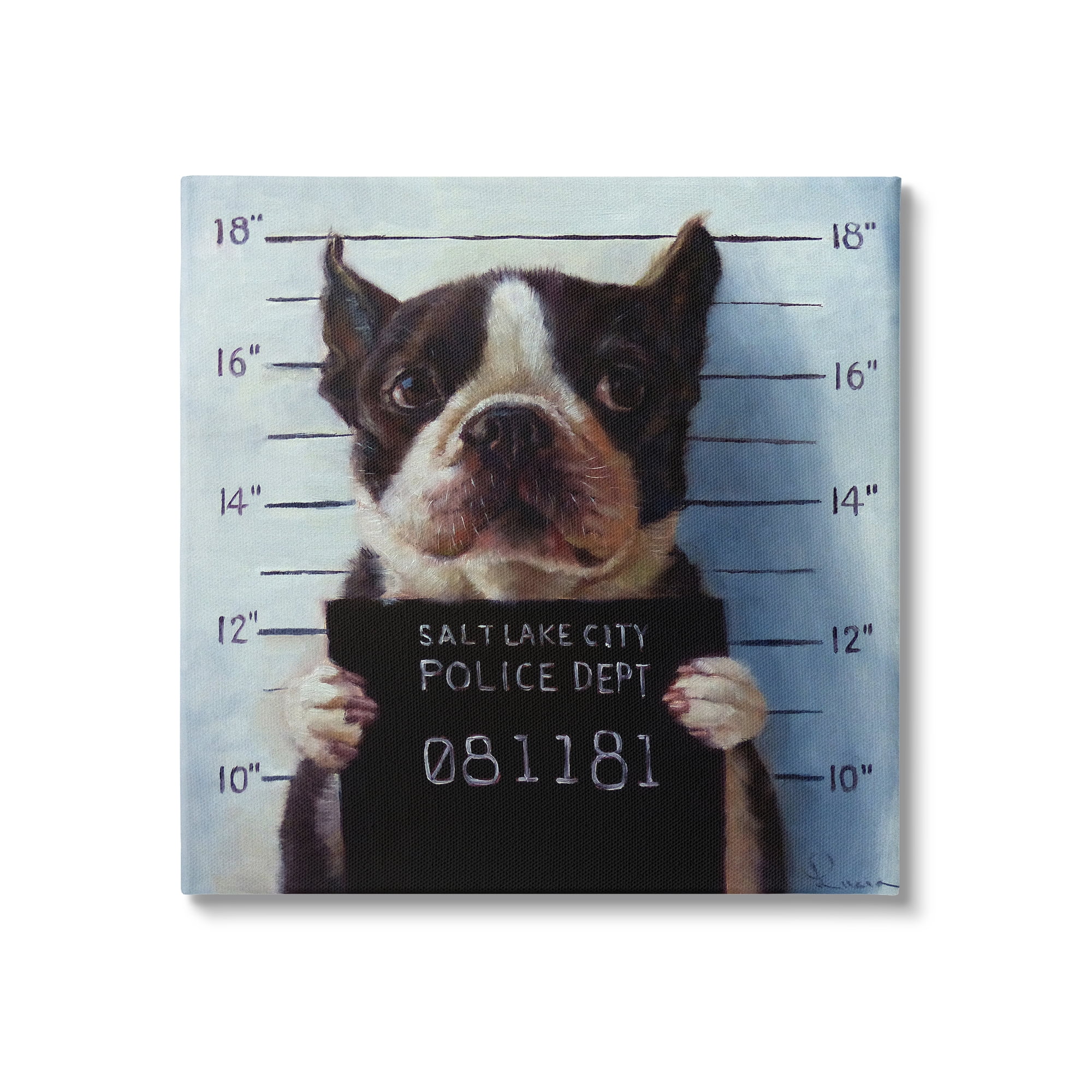Stupell Industries Funny Boston Terrier Dog Jail Convicted Police Canvas Wall Art, 30 x 30, Design by Lucia Heffernan