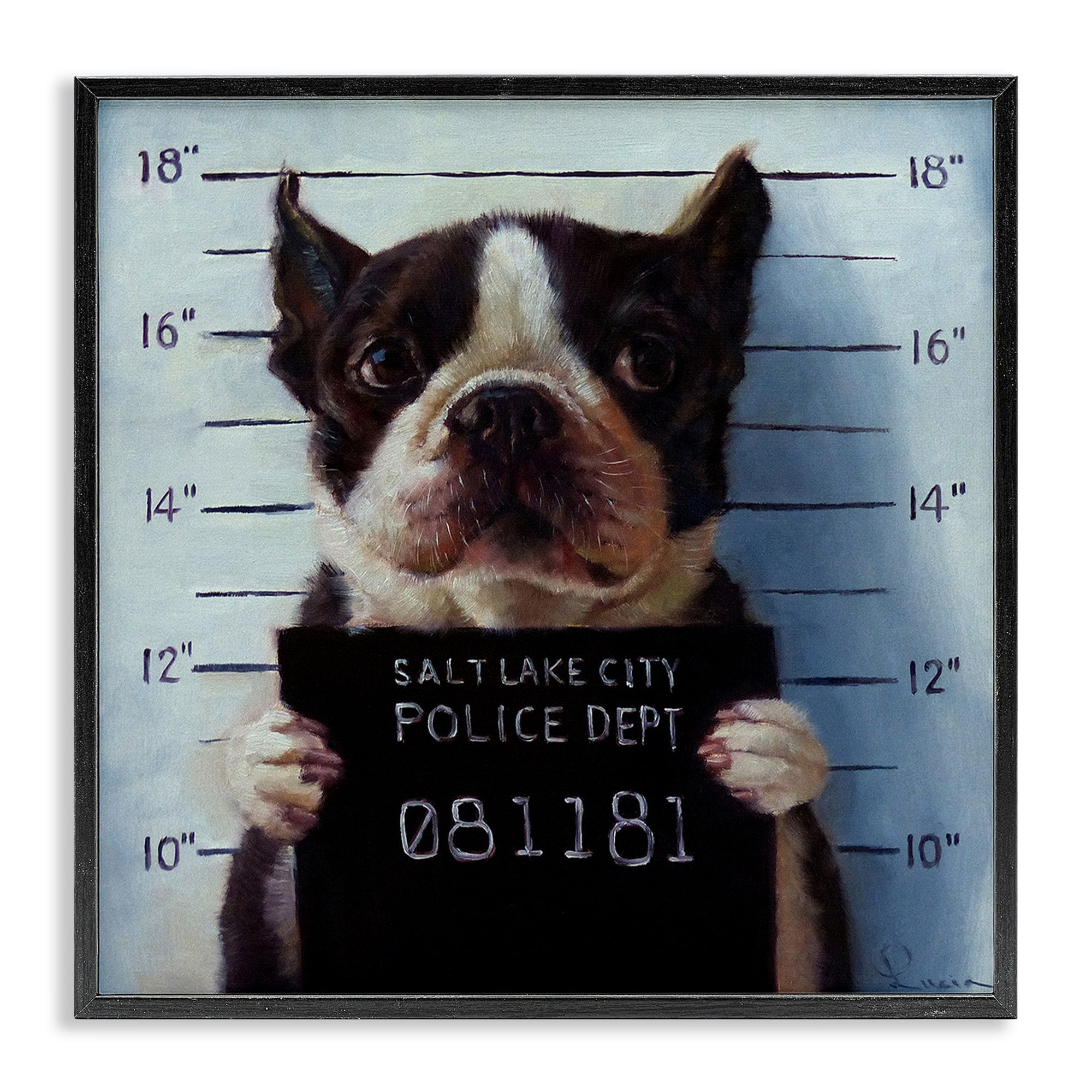 Stupell Industries Funny Boston Terrier Dog Jail Convicted Police Framed Wall Art, 12 x 12, Design by Lucia Heffernan