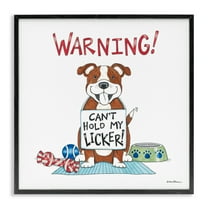 Stupell Industries Funny Can't Hold Licker Dog Animals Painting Black Framed Art Print Wall Art, 12 x 12