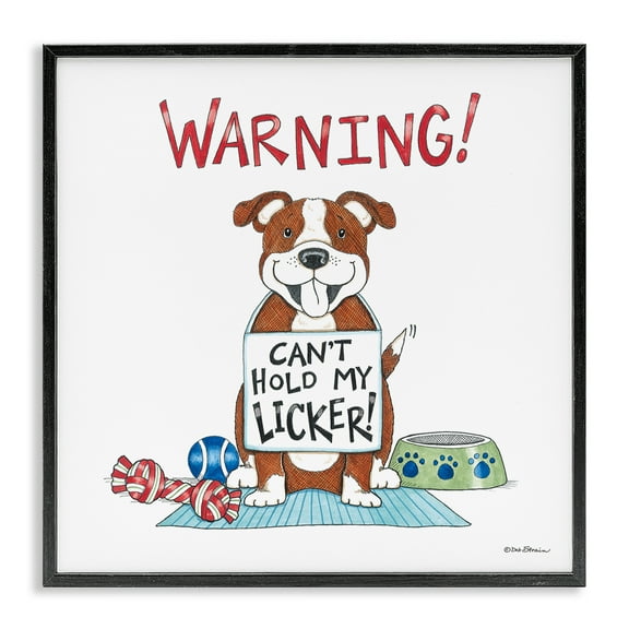 Stupell Industries Funny Can't Hold Licker Dog Animals Painting Black Framed Art Print Wall Art, 12 x 12
