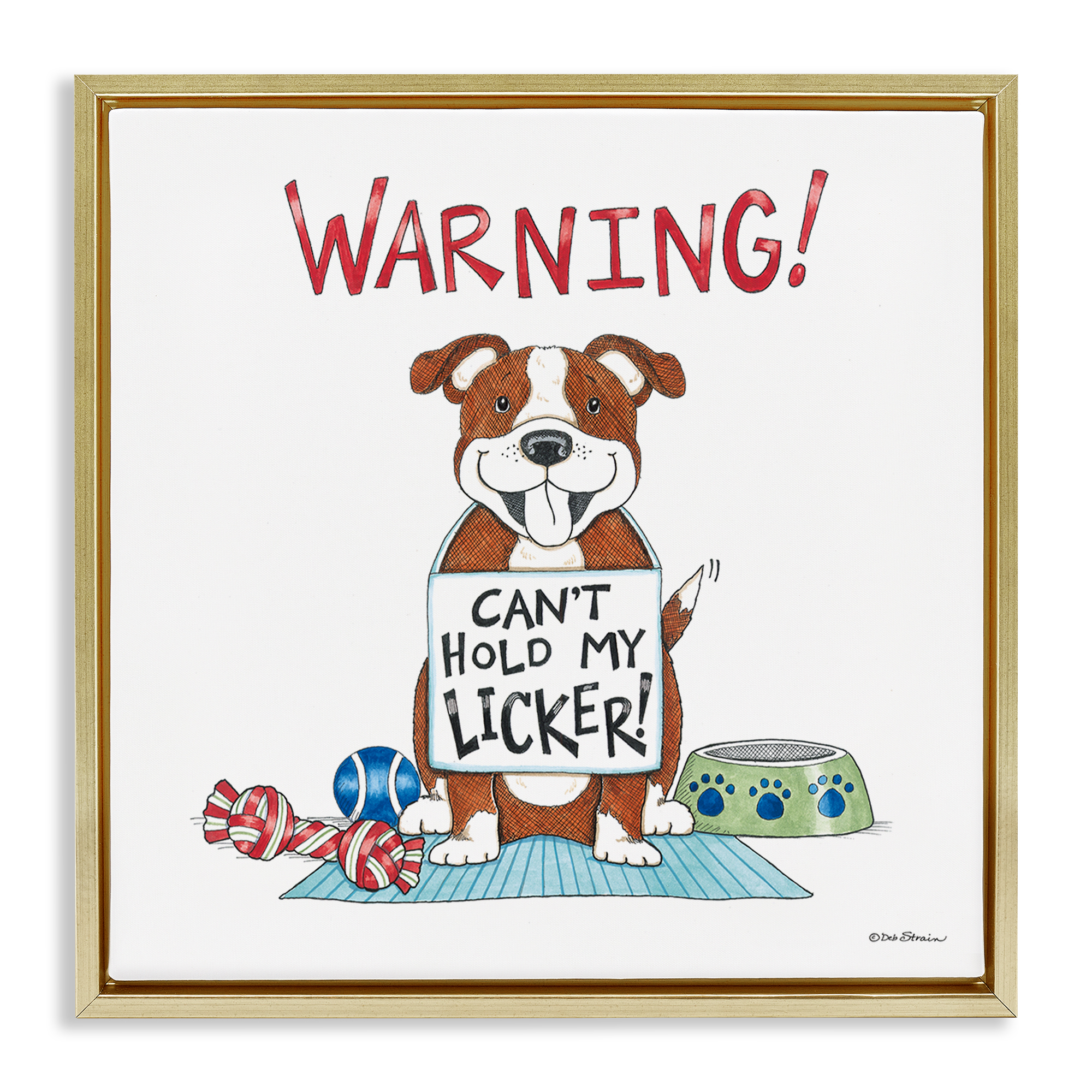 Stupell Industries Funny Can't Hold Licker Dog Animals Painting Gold Floater Framed Canvas Art Print Wall Art, 18 x 18