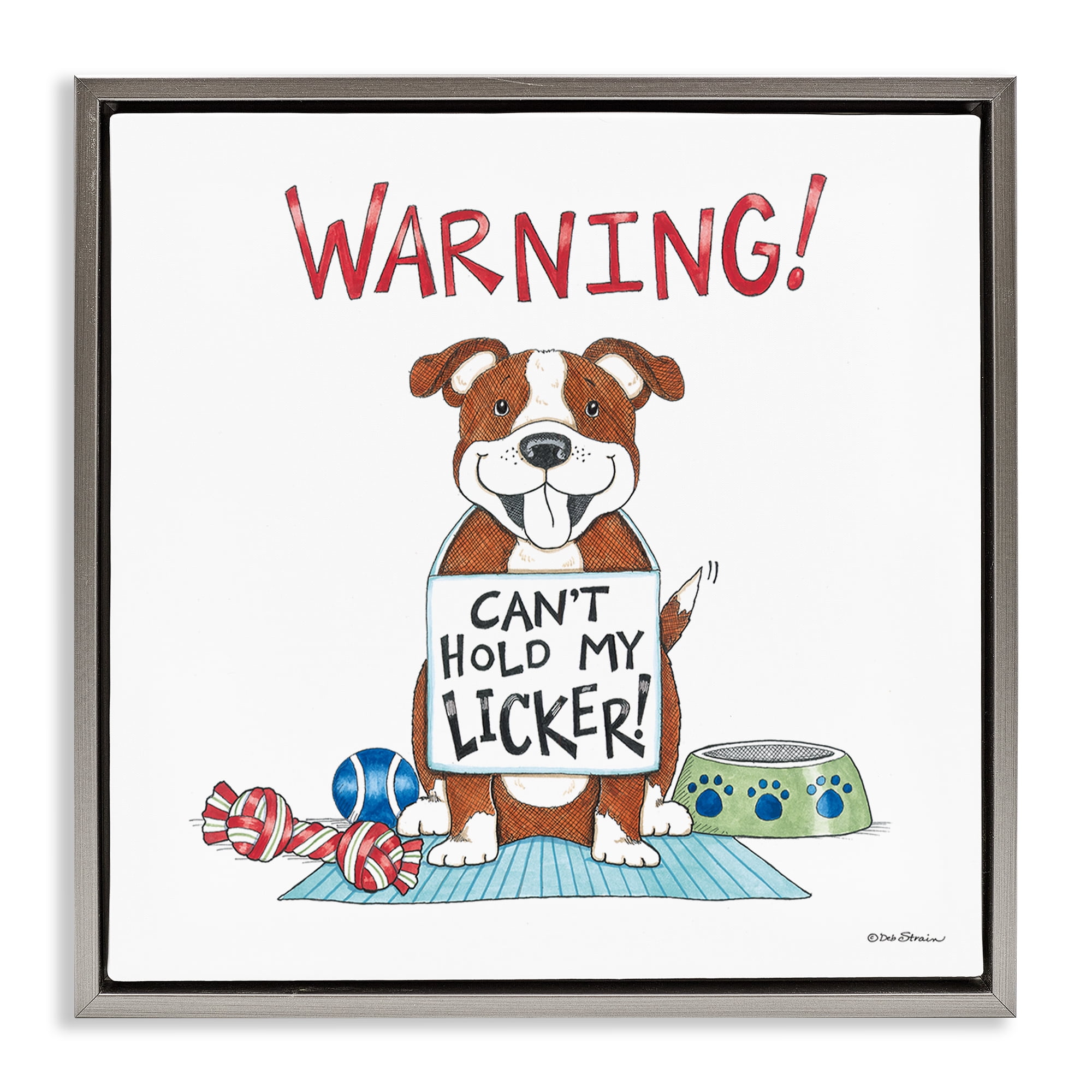 Stupell Industries Funny Can't Hold Licker Dog Animals Painting Gray Floater Framed Canvas Art Print Wall Art, 18 x 18