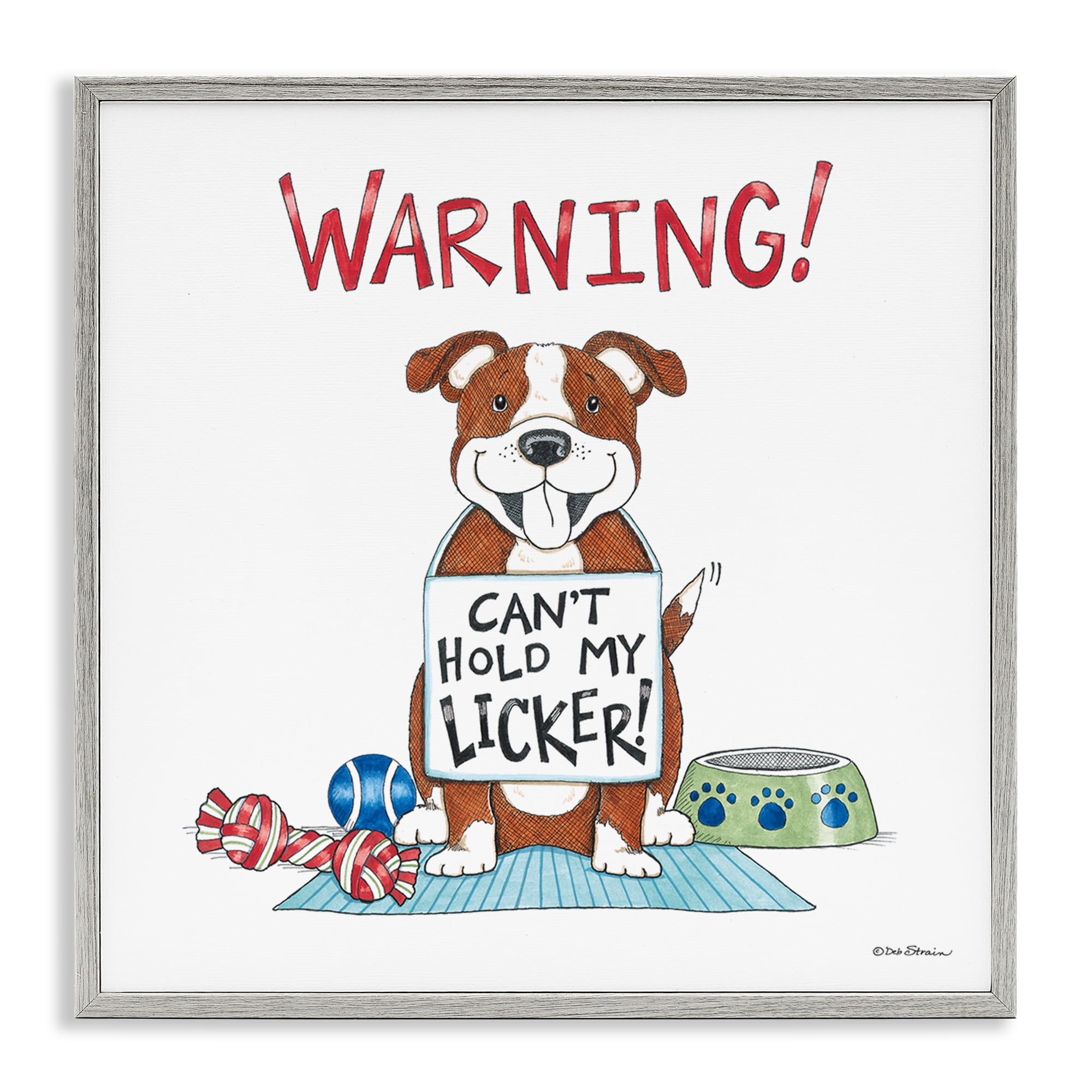 Stupell Industries Funny Can't Hold Licker Dog Animals Painting Gray Framed Art Print Wall Art, 17 x 17