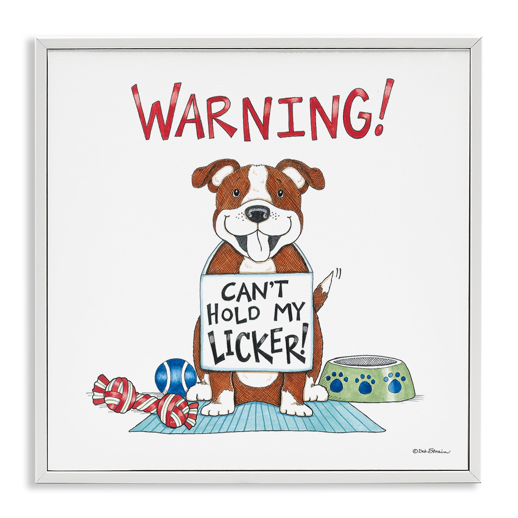 Stupell Industries Funny Can't Hold Licker Dog Animals Painting White Framed Art Print Wall Art, 12 x 12