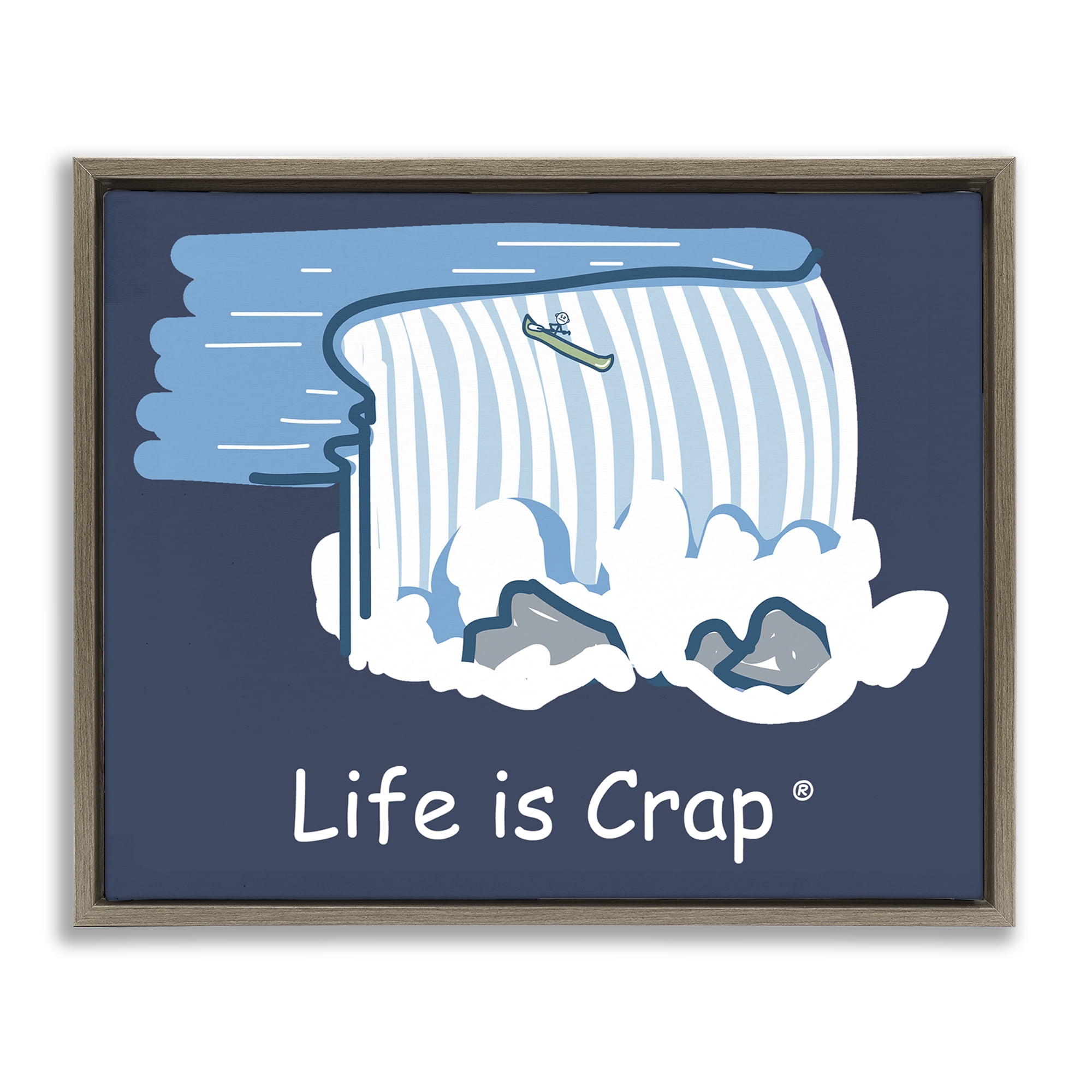 Stupell Industries Funny Canoe Falls Novelty & Humor Painting Brown Floater Framed Canvas Art Print Wall Art, 21 x 17