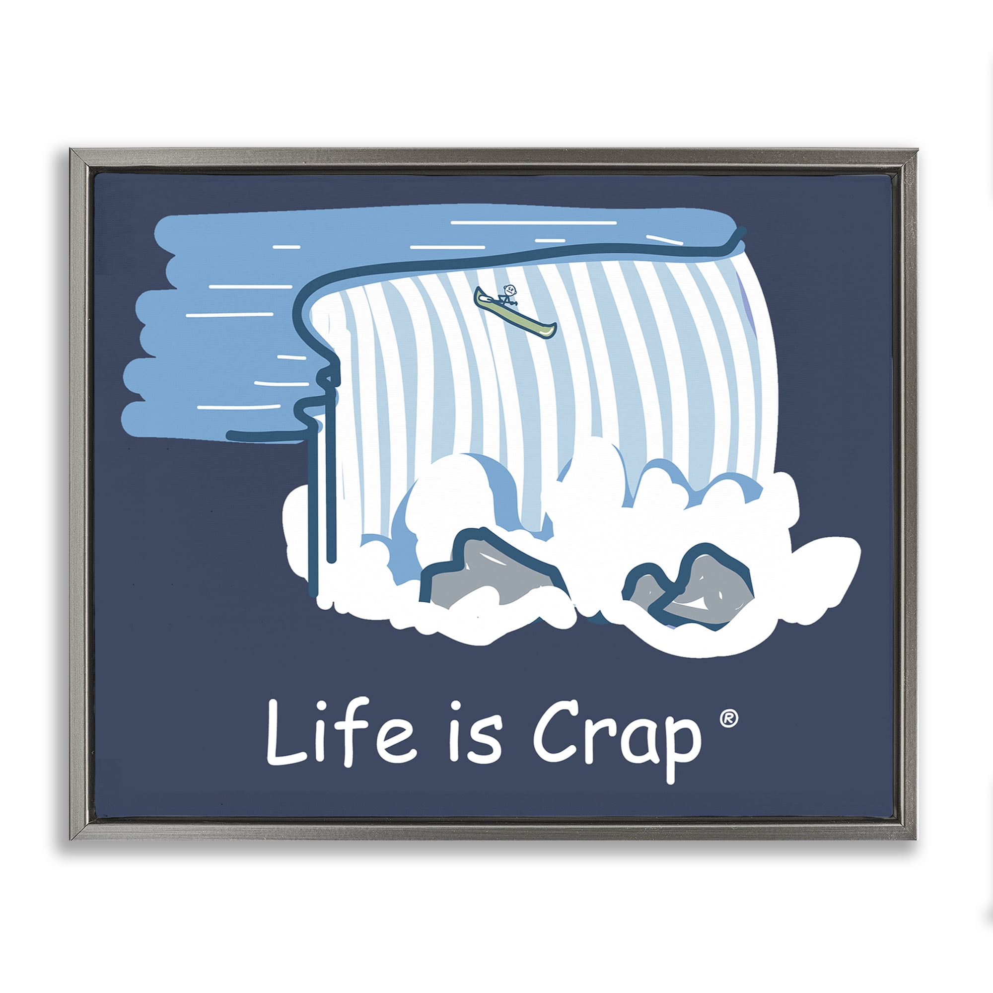 Stupell Industries Funny Canoe Falls Novelty & Humor Painting Gray Floater Framed Canvas Art Print Wall Art, 21 x 17