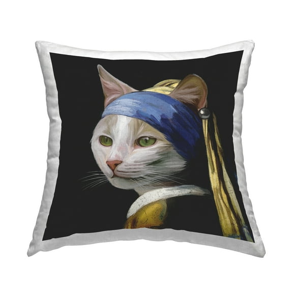 Stupell Industries Funny Cat Classic Portrait Square Decorative Printed Throw Pillow, 18 x 18