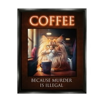 Stupell Industries Funny Cat Coffee Phrase Animals & Insects Painting Black Floater Framed Art Print Wall Art, 17 x 21