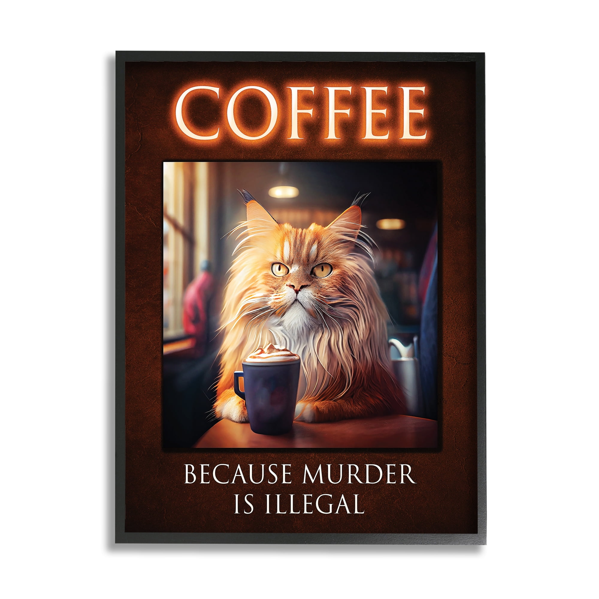 Funny Cat Coffee Phrase Framed Canvas Art, 16 x 20