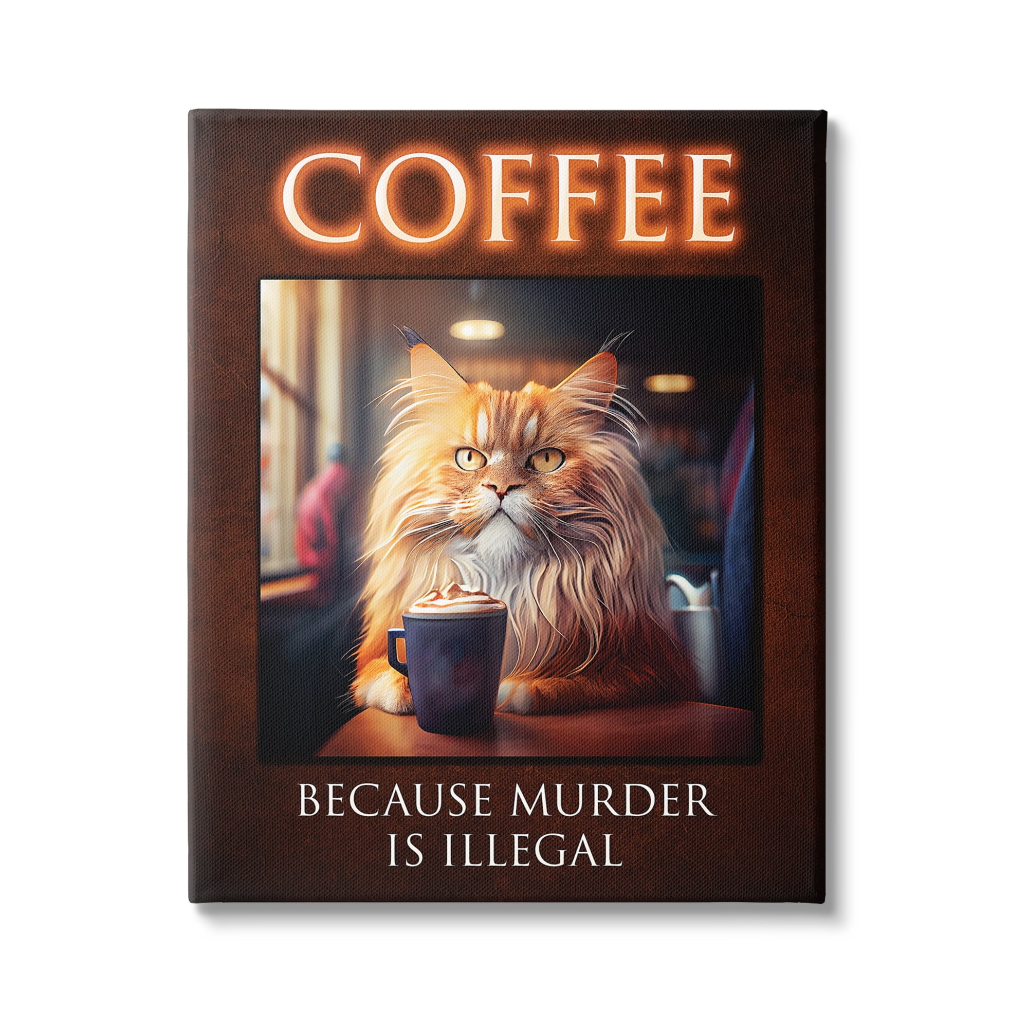 Funny Cat Coffee Phrase Canvas Wall Art, 16 x 20