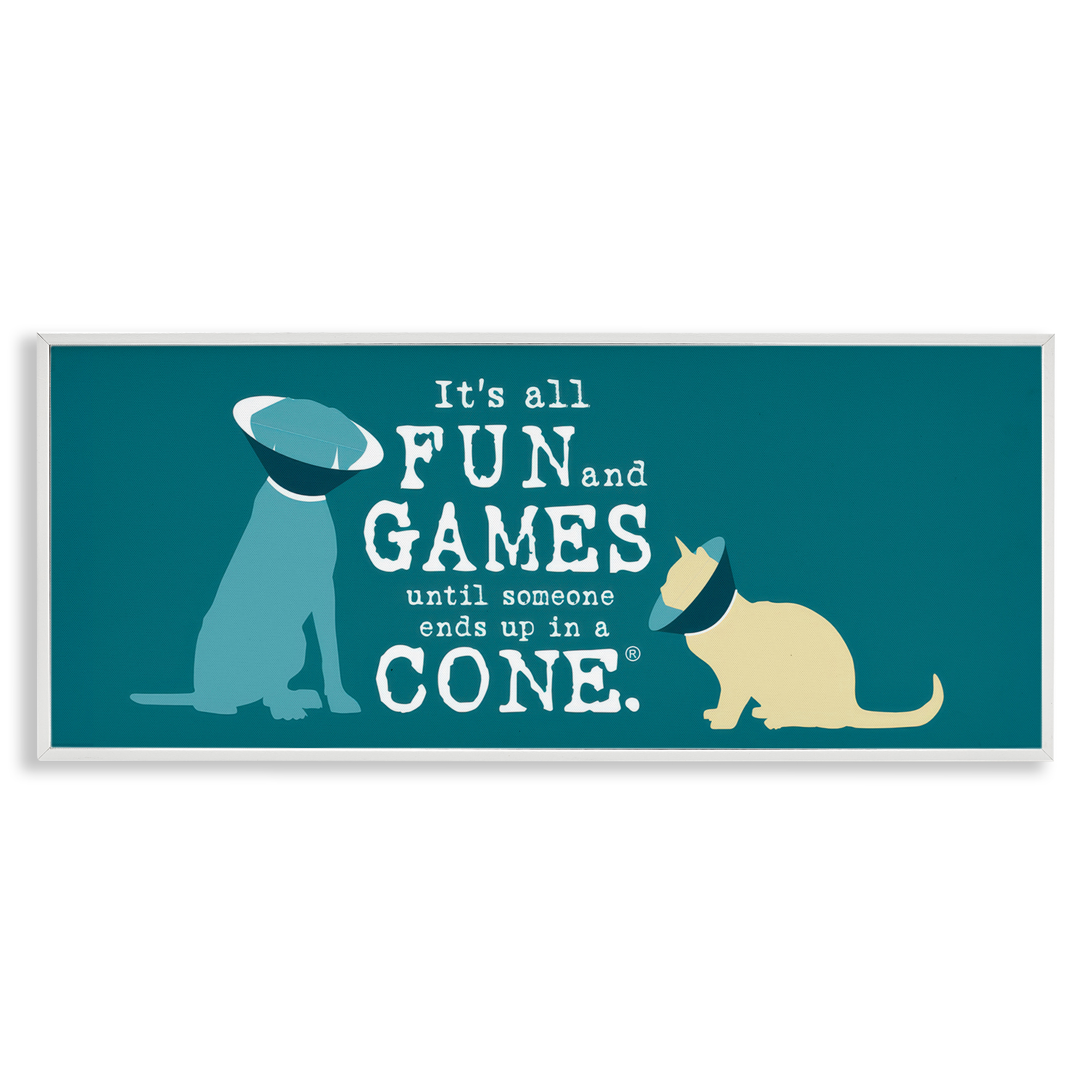 Stupell Industries Funny Cat & Dog Cone Animals Painting White Framed Art Print Wall Art, 24 x 10
