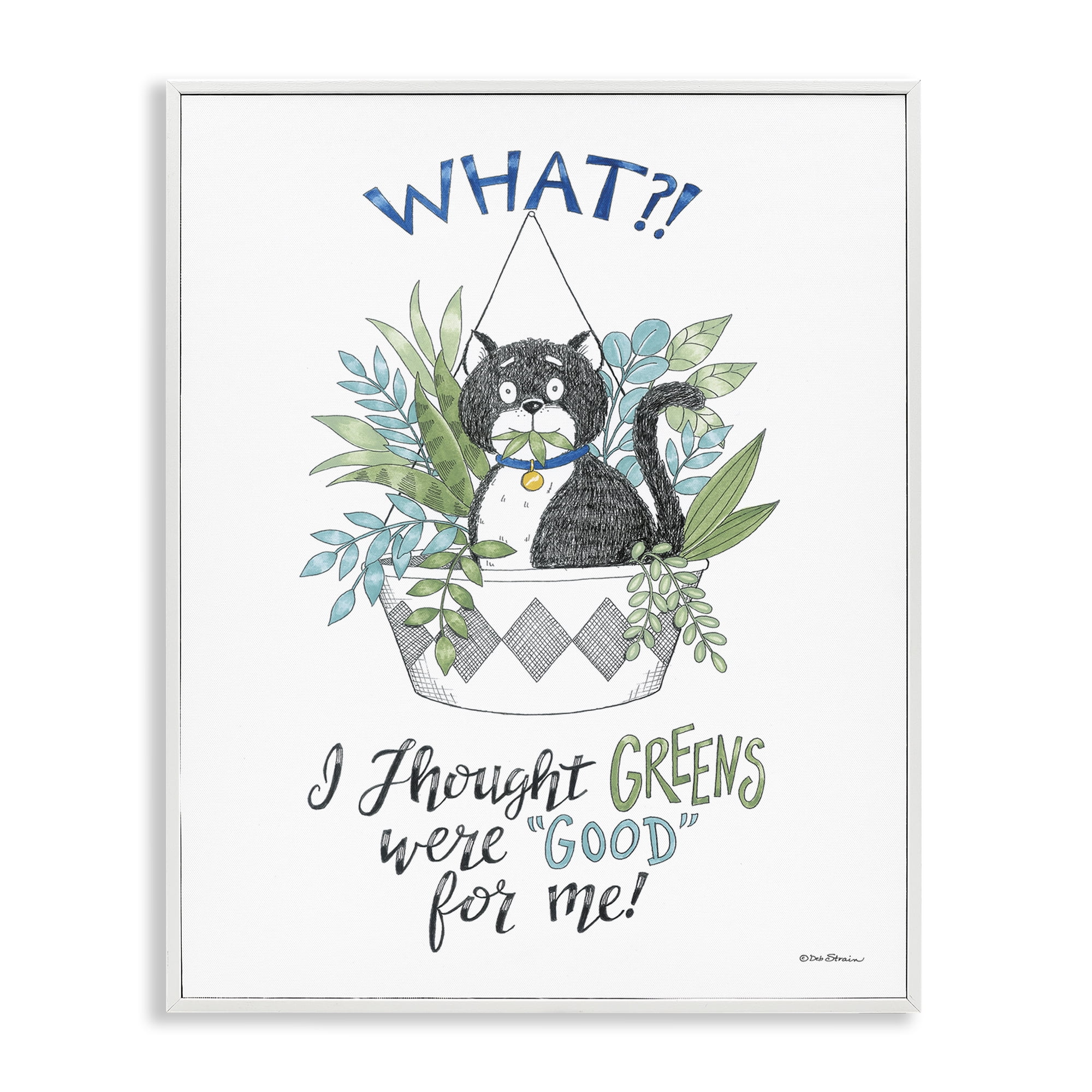 Stupell Industries Funny Cat Eating Plant Animals Painting White Framed Art Print Wall Art, 11 x 14