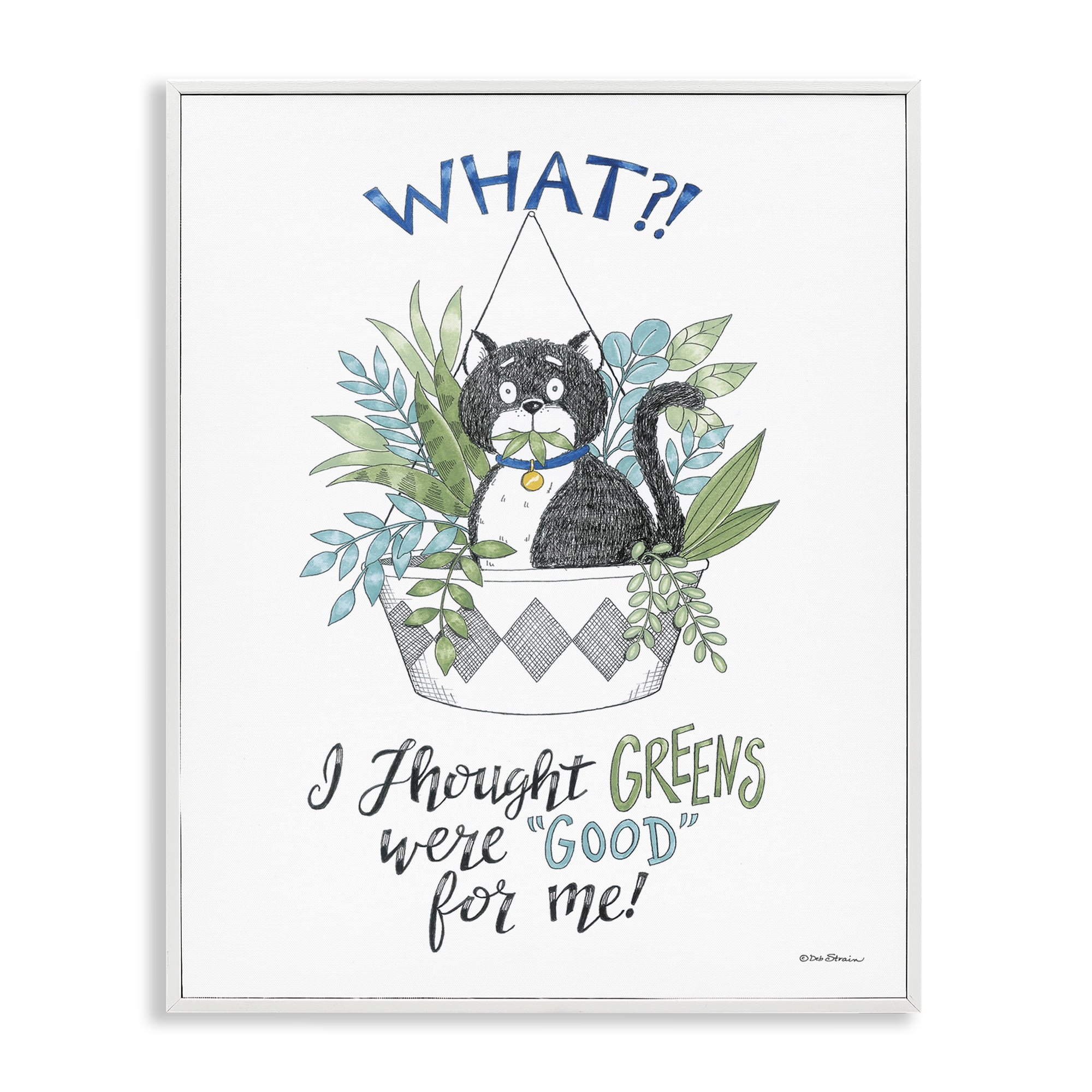 Stupell Industries Funny Cat Eating Plant Animals Painting White Framed Art Print Wall Art, 24 x 30