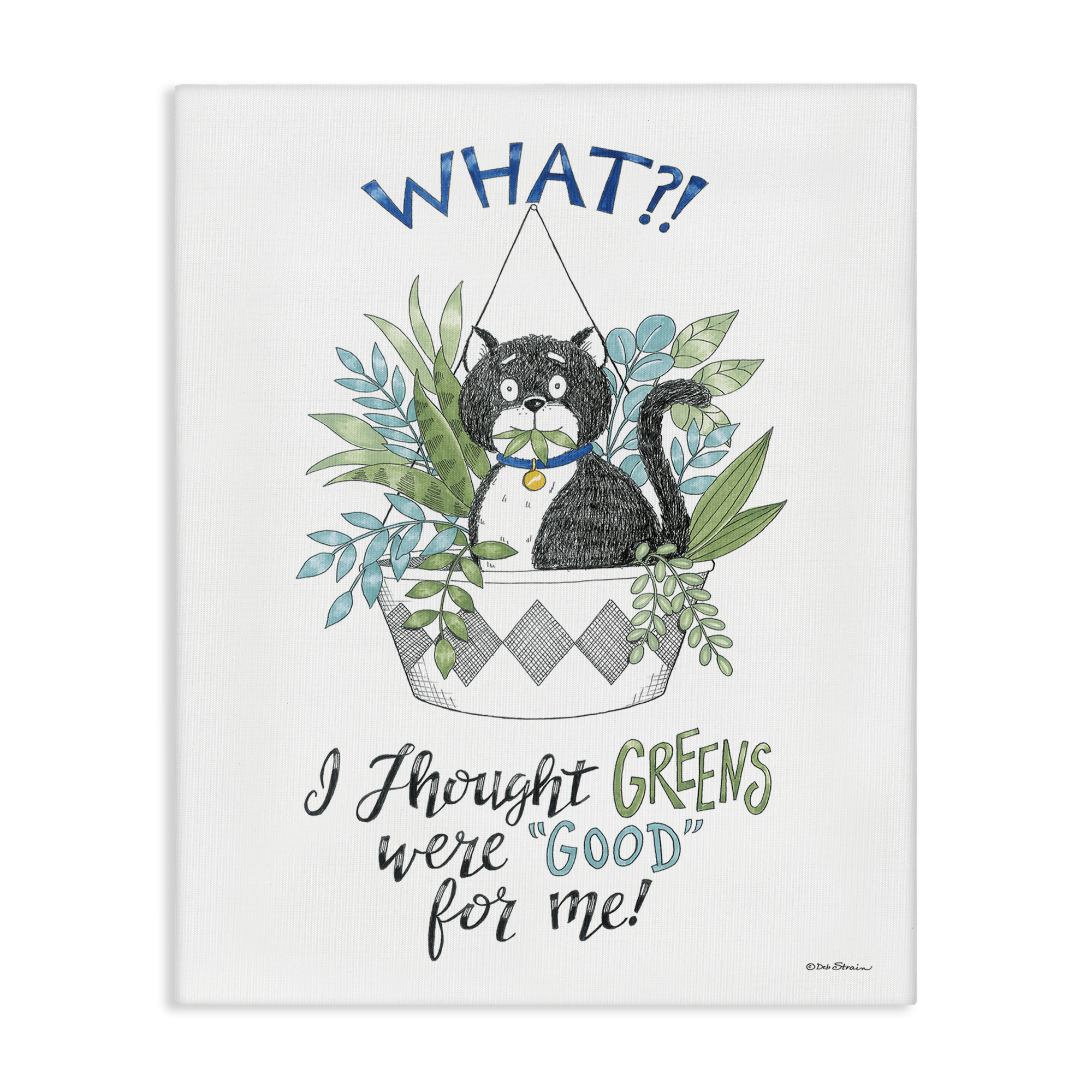 Stupell Industries Funny Cat Eating Plant Animals Painting Wrapped Canvas Art Print Wall Art, 16 x 20