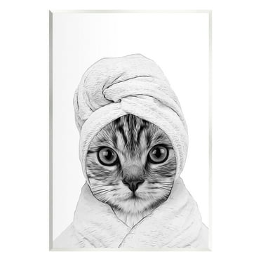 Stupell Industries Funny Cat In Bathrobe Portrait Animals & Insects Painting Unframed Art Print Wall Art