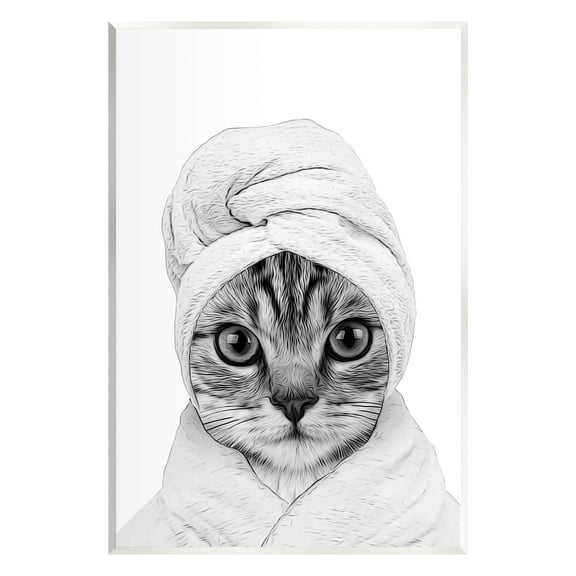 Stupell Industries Funny Cat In Bathrobe Portrait Animals & Insects Painting Unframed Art Print Wall Art