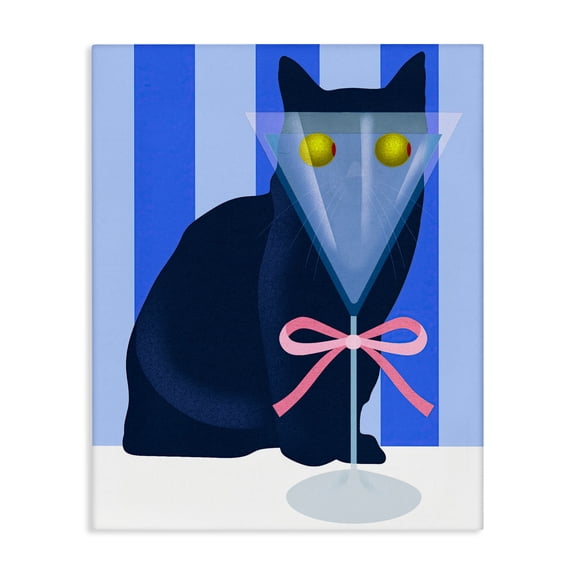 Stupell Industries Funny Cat Martini on Stripes Canvas Wall Art design by Lil' Rue, 20 x 16