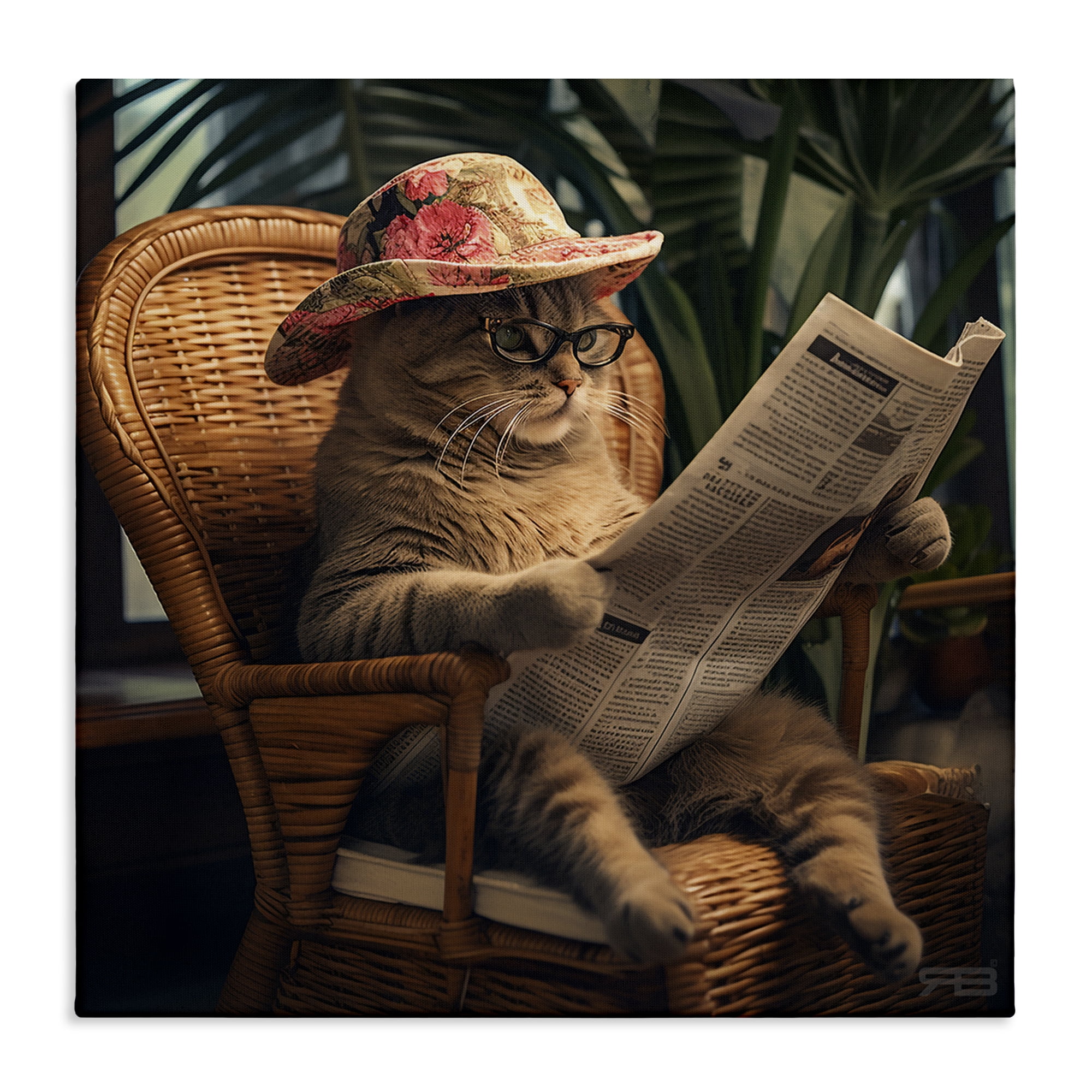Stupell Industries Funny Cat & Newspaper Animals Painting Wrapped Canvas Art Print Wall Art, 17 x 17