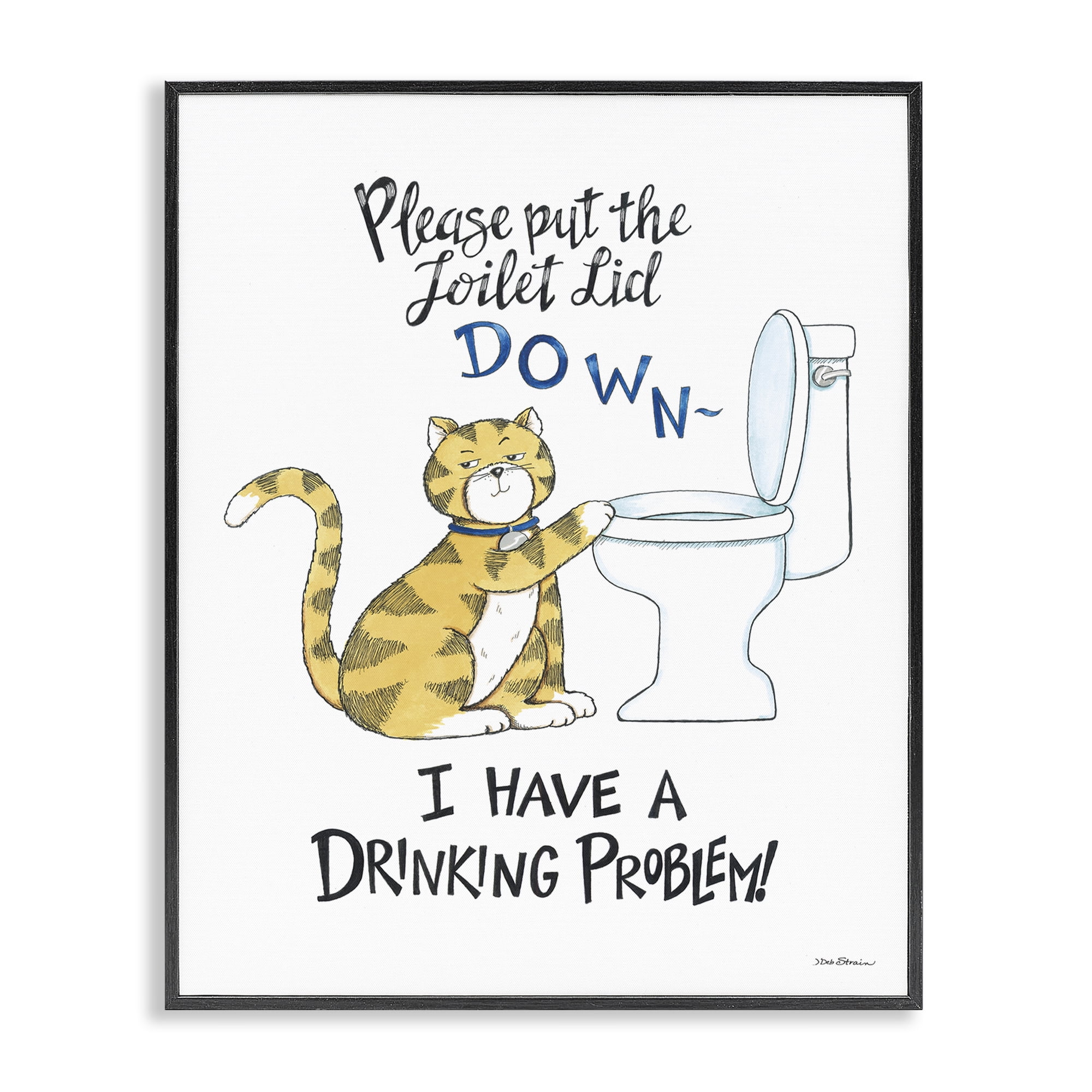 Stupell Industries Funny Cat & Toilet Animals Painting Black Framed Art Print Wall Art, 24 x 30