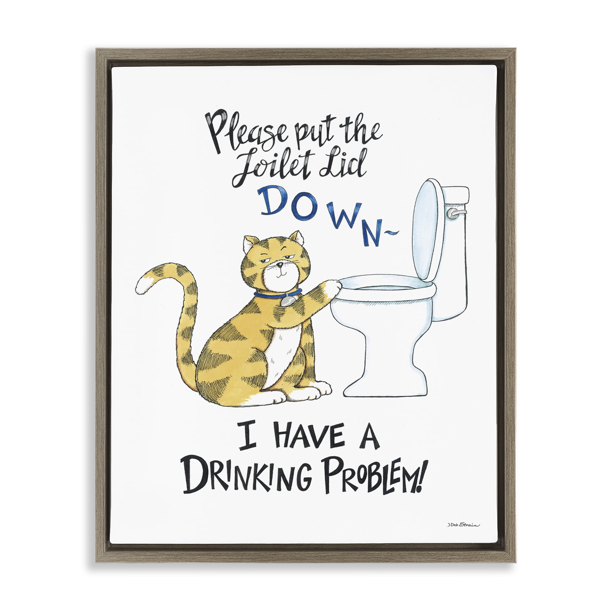 Stupell Industries Funny Cat & Toilet Animals Painting Brown Floater Framed Canvas Art Print Wall Art, 25 x 31