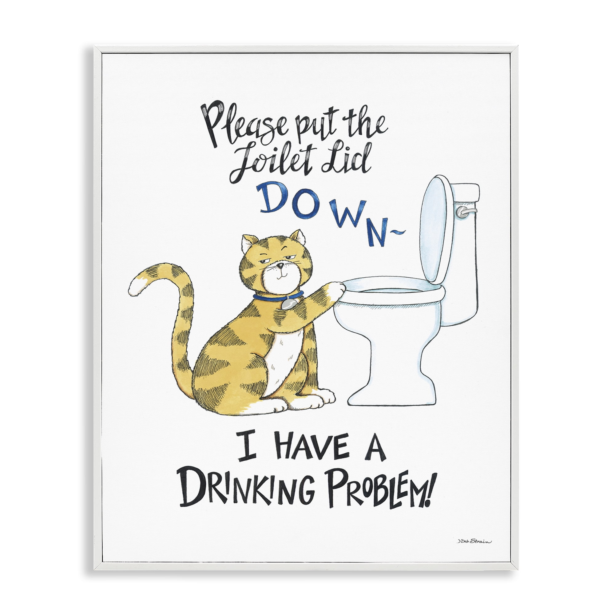 Stupell Industries Funny Cat & Toilet Animals Painting White Framed Art Print Wall Art, 11 x 14
