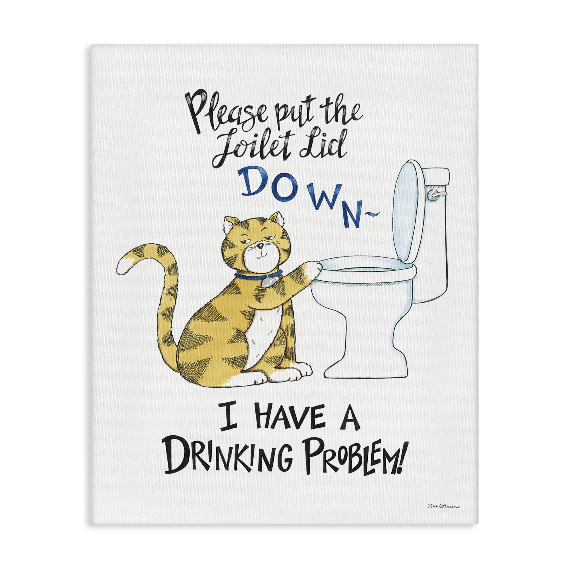 Stupell Industries Funny Cat & Toilet Animals Painting Wrapped Canvas Art Print Wall Art, 24 x 30