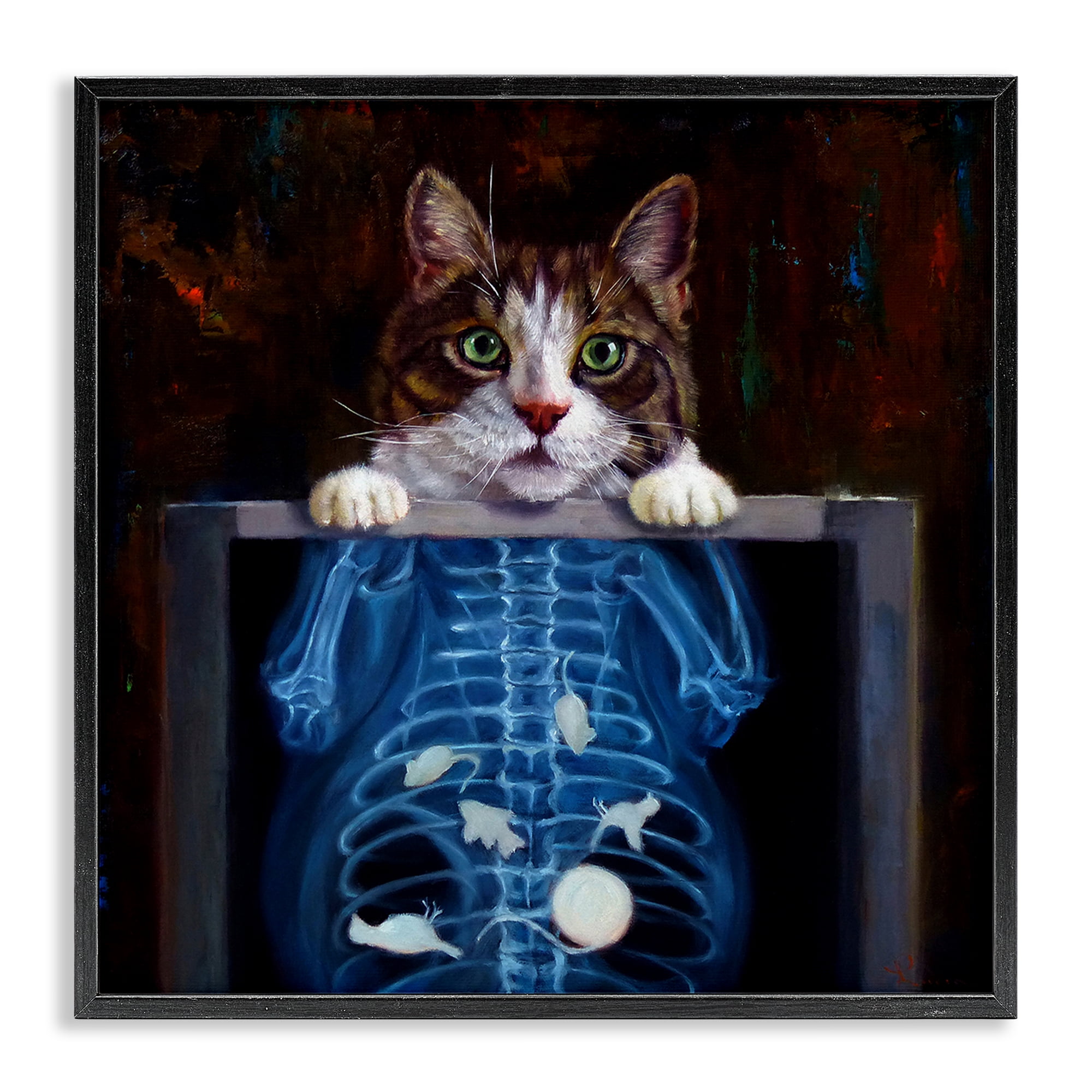 Stupell Industries Funny Cat X-Ray Mice Animals Painting Black Framed Art Print Wall Art, 17 x 17