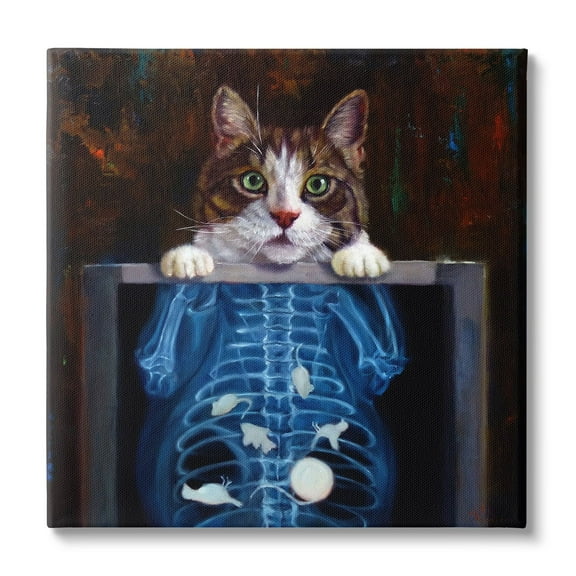 Stupell Industries Funny Cat X-Ray Mice Animals Painting Wrapped Canvas Canvas Art Print Wall Art, 17 x 17
