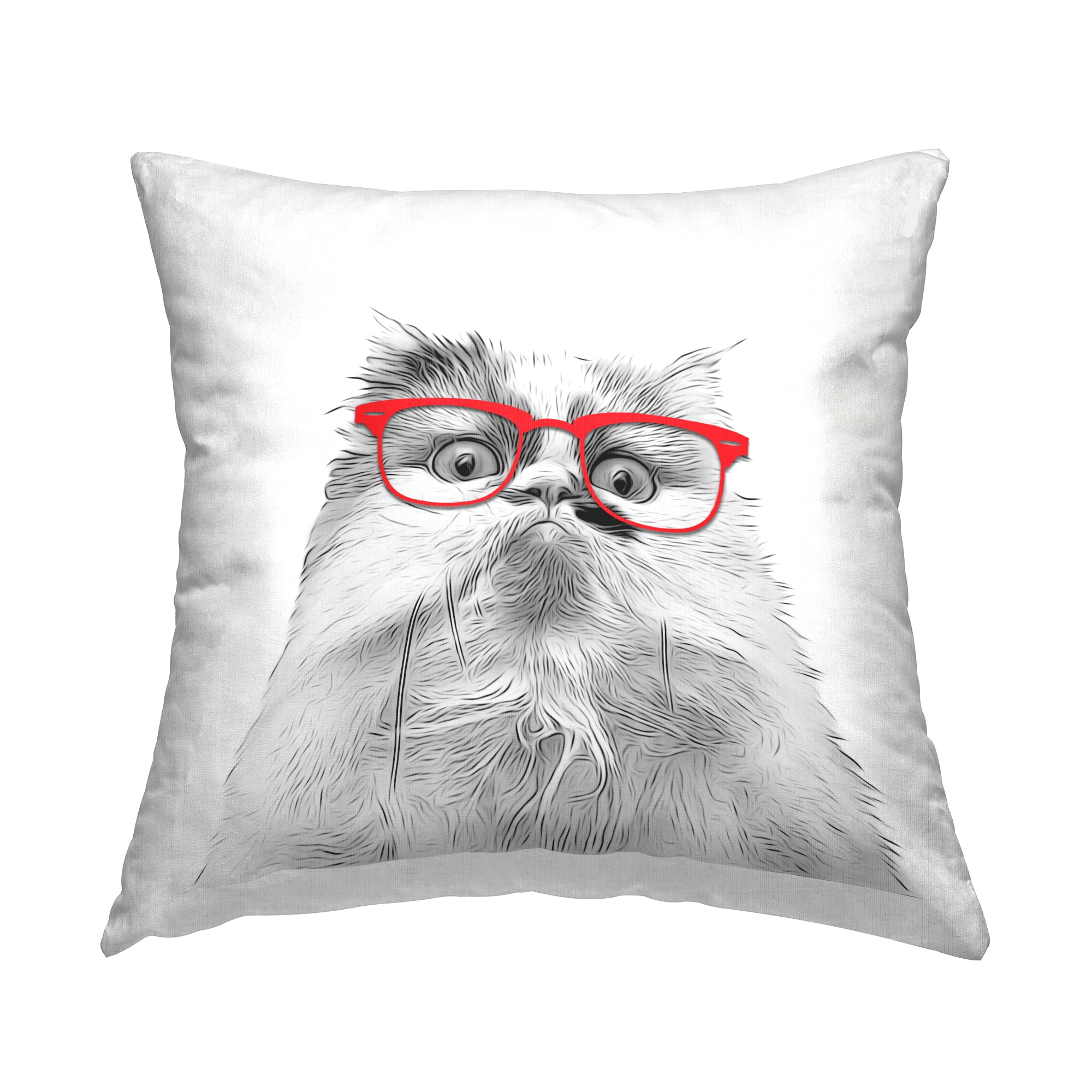 Stupell Industries Funny Cat in Glasses Square Decorative Printed Throw Pillow, 18 x 18