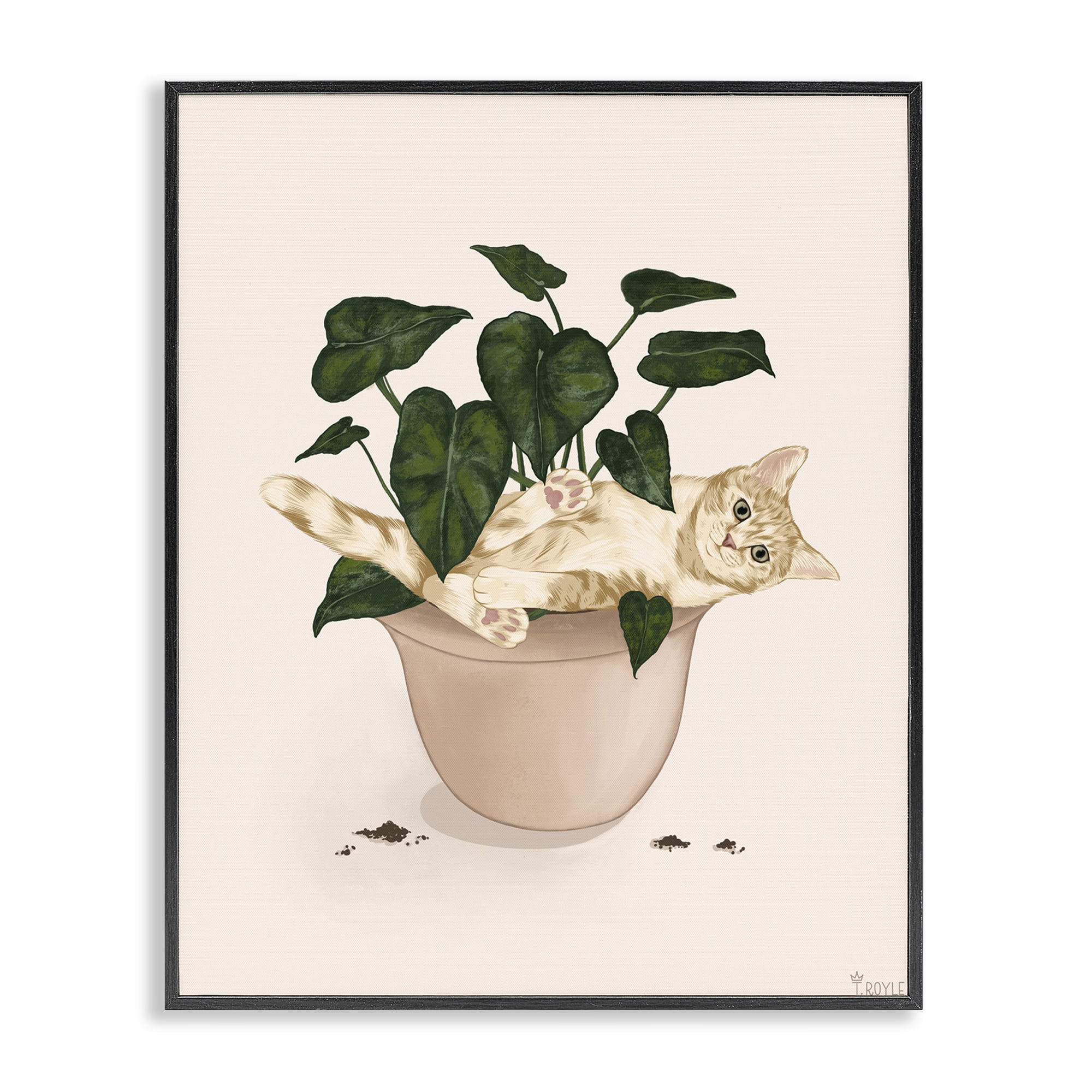 Stupell Industries Funny Cat in House Plant Animals & Insects Painting Black Framed Art Print Wall Art, 11 x 14