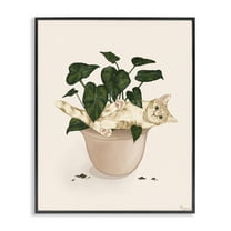 Stupell Industries Funny Cat in House Plant Animals & Insects Painting Black Framed Art Print Wall Art, 11 x 14