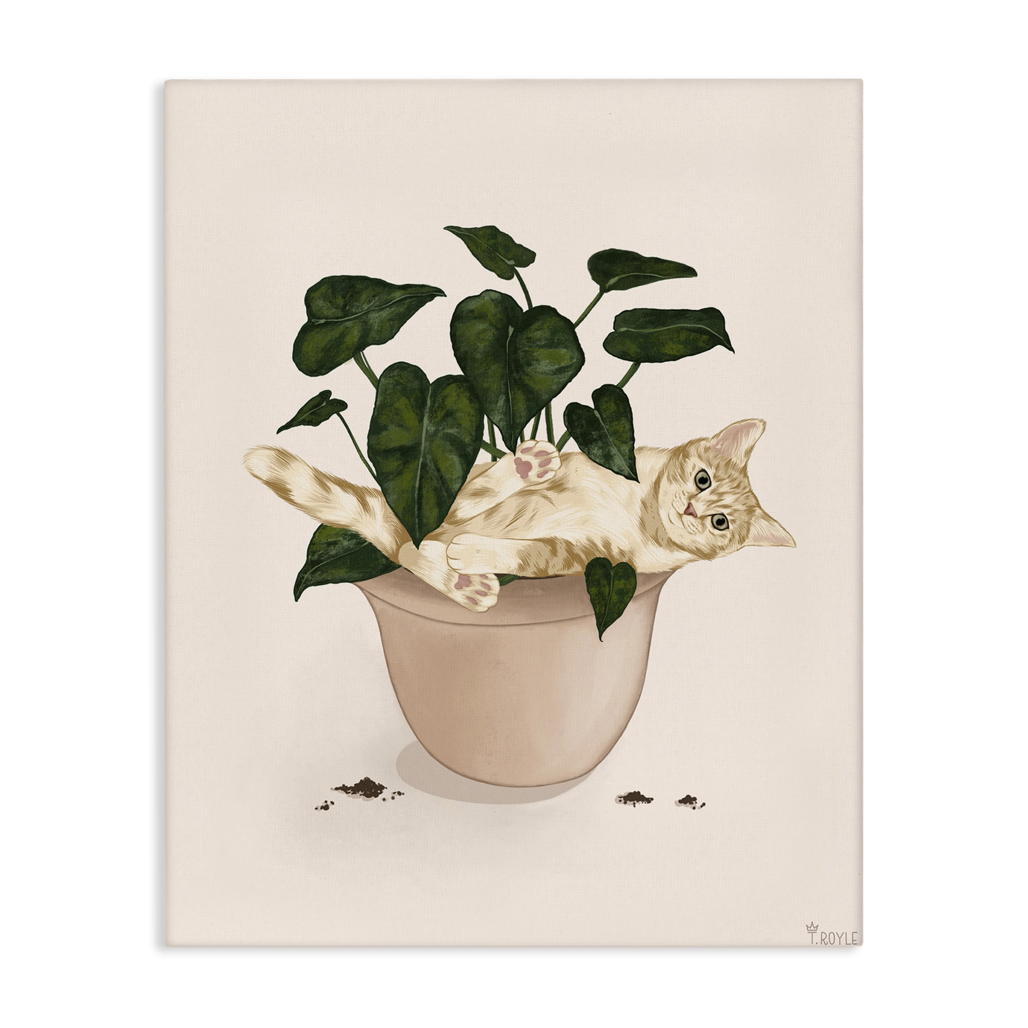 Stupell Industries Funny Cat in House Plant Animals & Insects Painting Gallery Wrapped Canvas Art Print Wall Art, 16 x 20