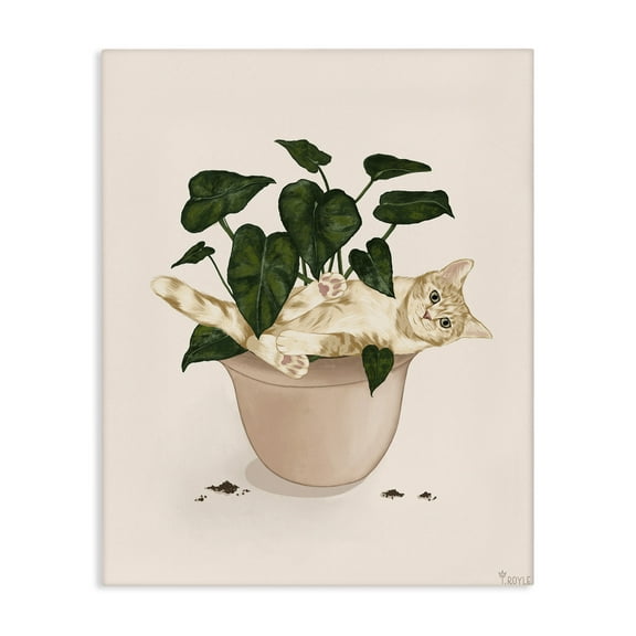 Stupell Industries Funny Cat in House Plant Animals & Insects Painting Gallery Wrapped Canvas Art Print Wall Art, 16 x 20