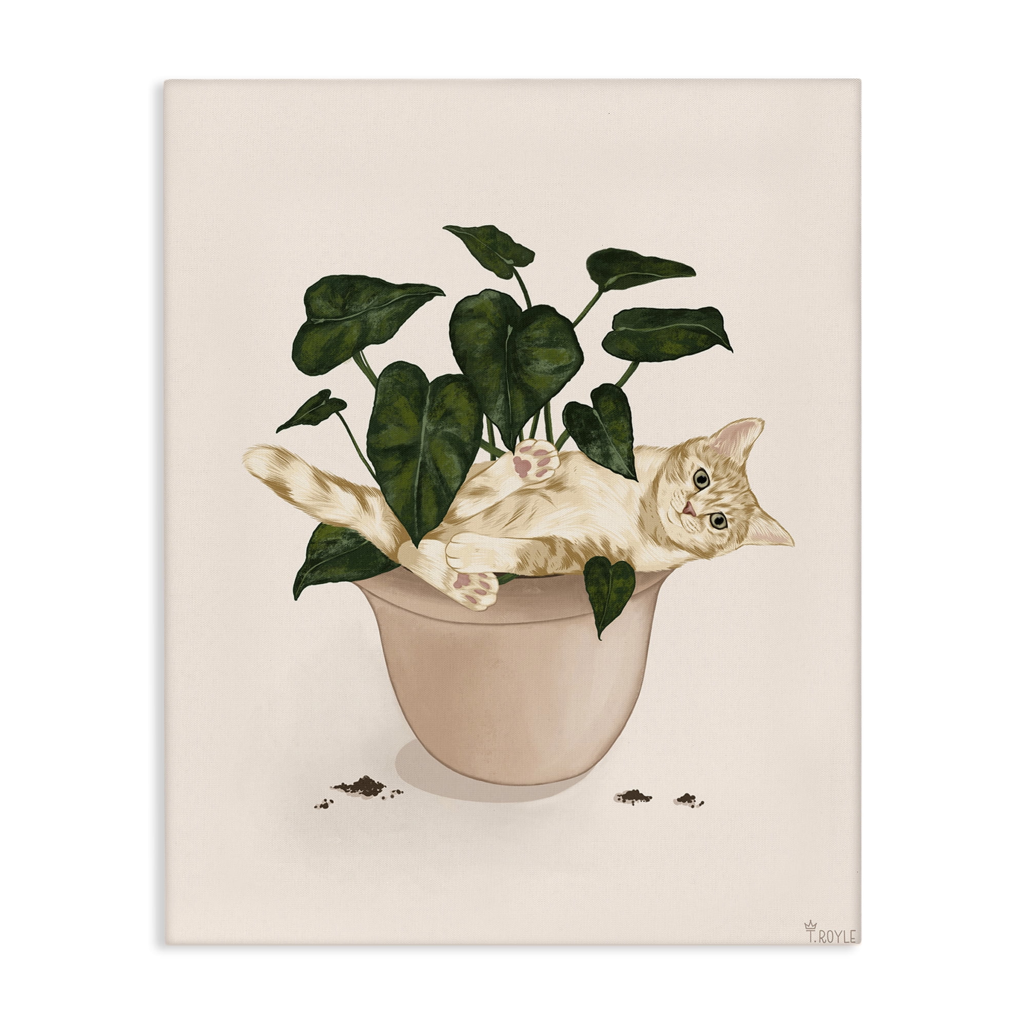Stupell Industries Funny Cat in House Plant Animals & Insects Painting Gallery Wrapped Canvas Art Print Wall Art, 36 x 48