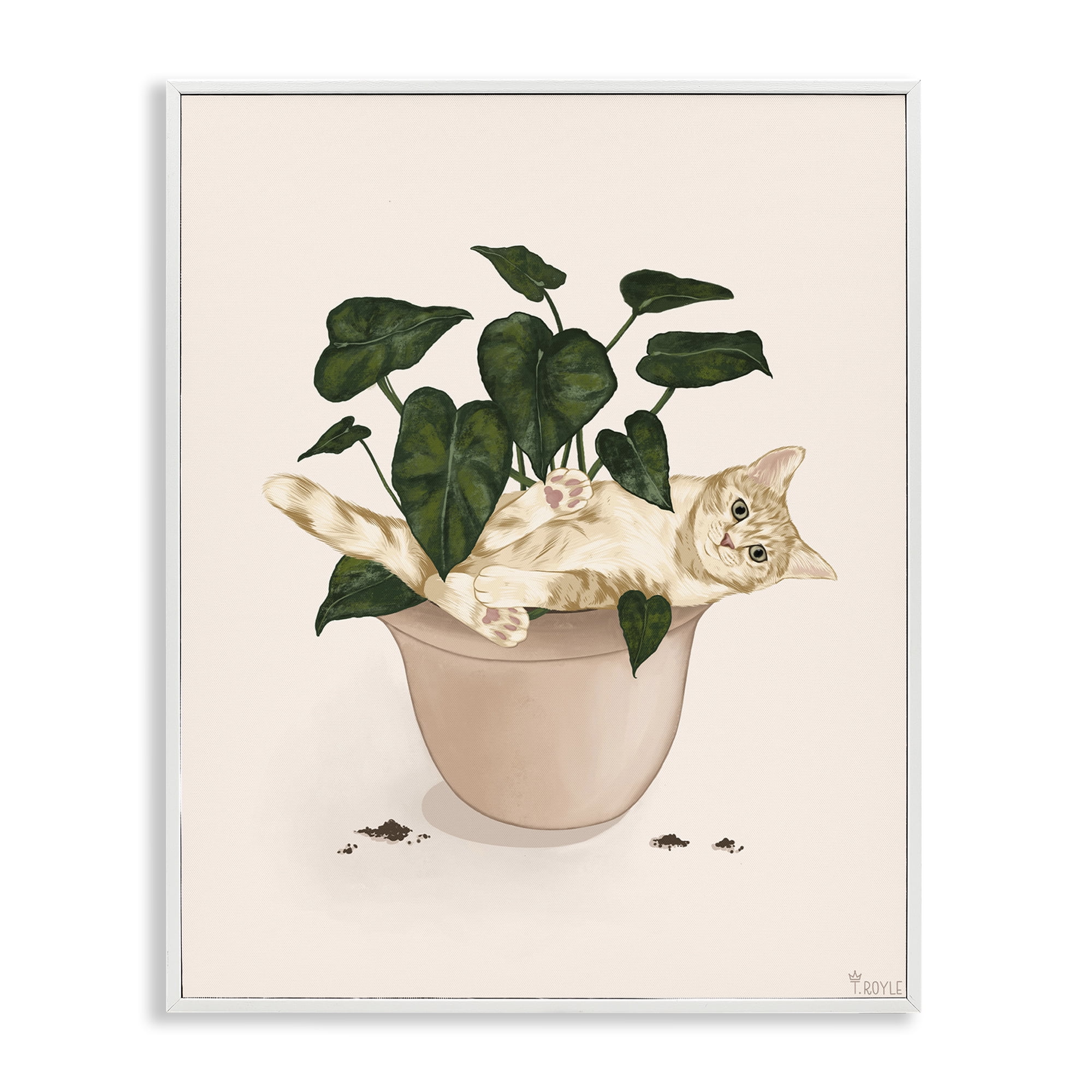 Stupell Industries Funny Cat in House Plant Animals & Insects Painting White Framed Art Print Wall Art, 24 x 30