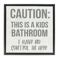 Stupell Industries Funny Caution Kid's Bathroom Typography Painting Black Floater Framed Canvas Art Print Wall Art, 18 x 18
