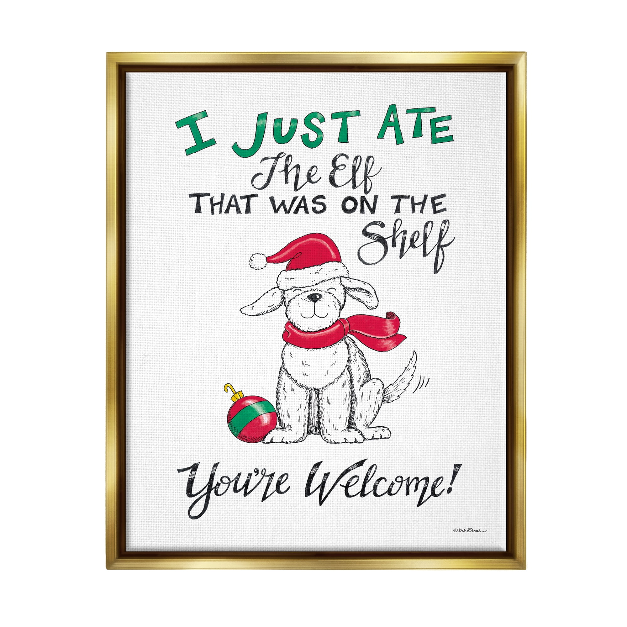 Stupell Industries Funny Christmas Dog Phrase Holiday Painting Gold Floater Framed Art Print Wall Art, 17 x 21