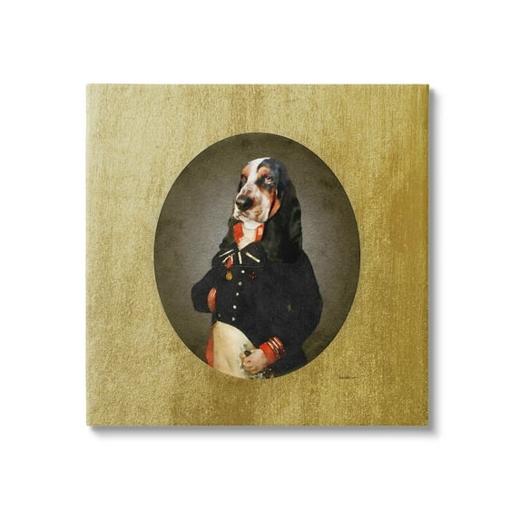 Stupell Industries Funny Classic Antique Style Hound Dog Wearing Suit Portrait Graphic Art Gallery-Wrapped Canvas Print Wall Art, 17x17, by Amanda Greenwood