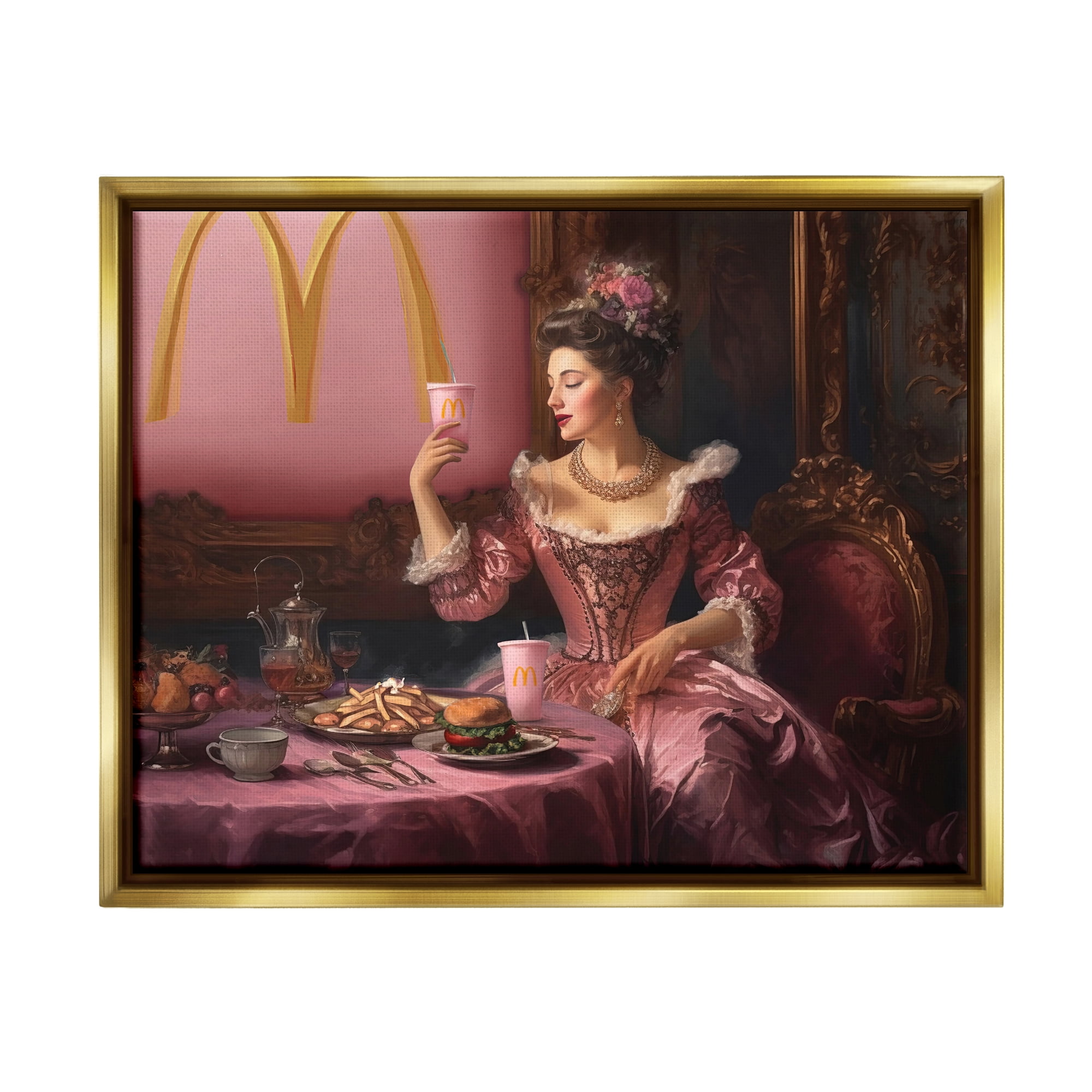 Stupell Industries Funny Classic Burger Meal Food & Beverage Painting Gold Floater Framed Art Print Wall Art, 21 x 17
