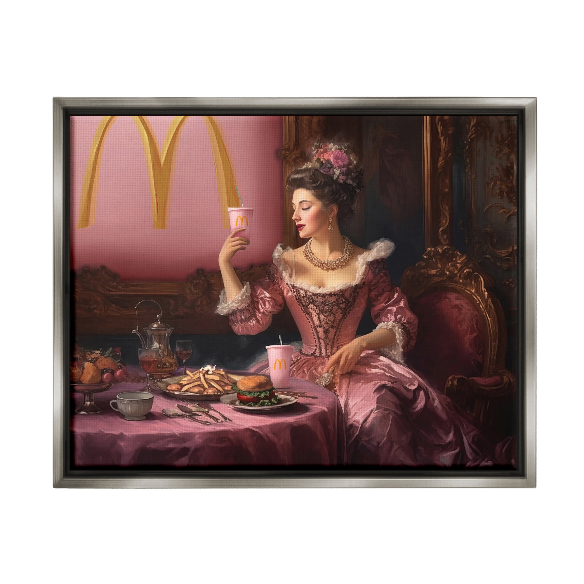Stupell Industries Funny Classic Burger Meal Food & Beverage Painting Gray Floater Framed Art Print Wall Art, 21 x 17
