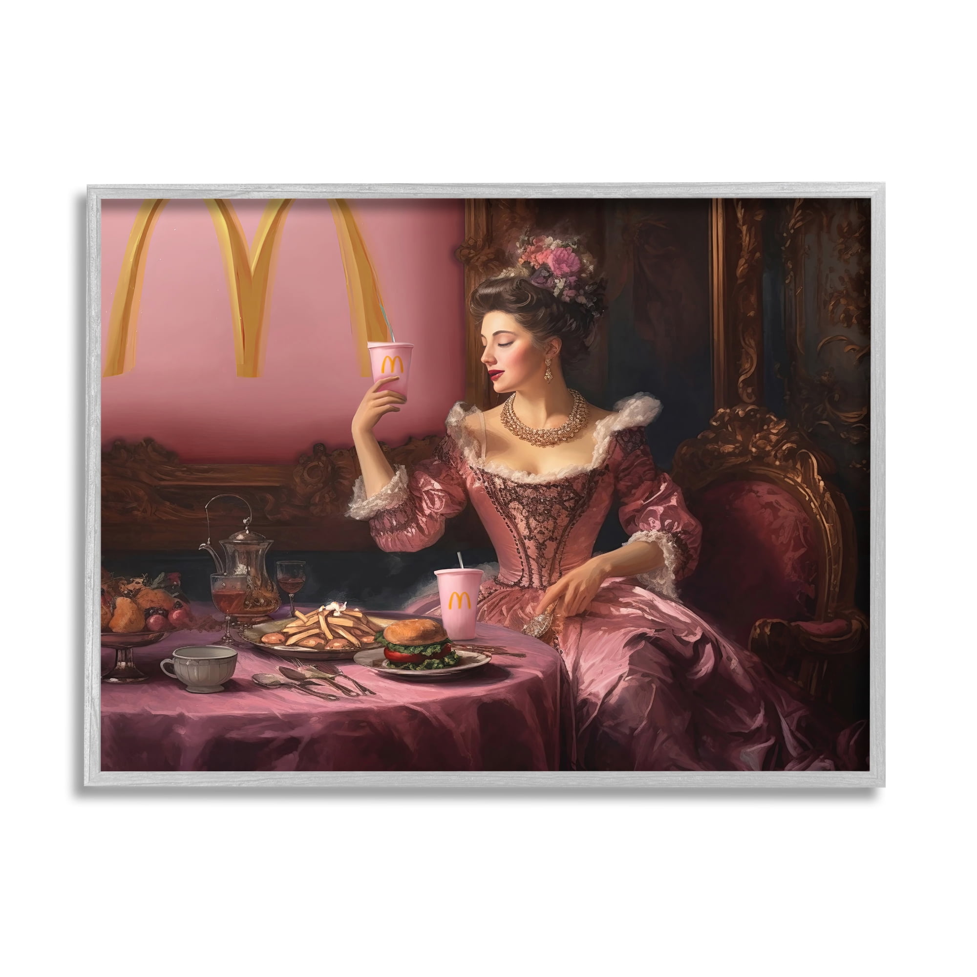 Stupell Industries Funny Classic Burger Meal Food & Beverage Painting Gray Framed Art Print Wall Art, 20 x 16