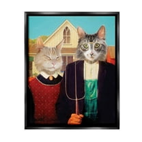 Stupell Industries Funny Classic Cat Painting Animals & Insects Painting Black Floater Framed Canvas Art Print Wall Art, 17 x 21