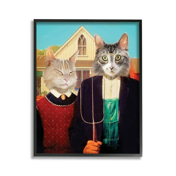 Stupell Industries Funny Classic Cat Painting Animals & Insects Painting Black Framed Art Print Wall Art, 11 x 14