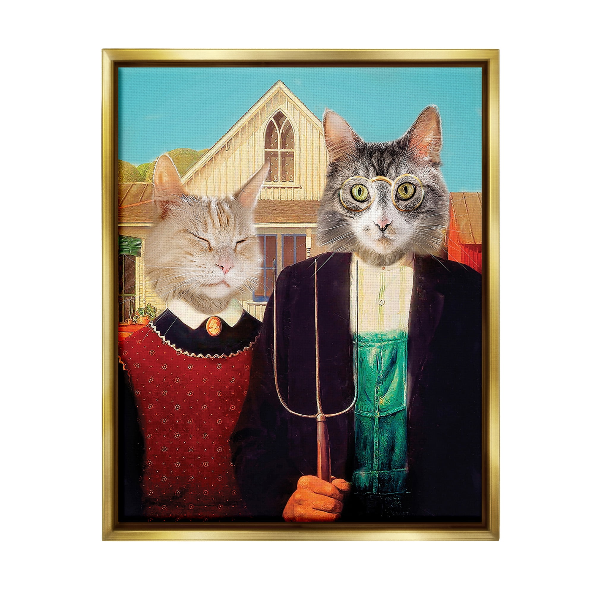 Stupell Industries Funny Classic Cat Painting Animals & Insects Painting Gold Floater Framed Canvas Art Print Wall Art, 25 x 31