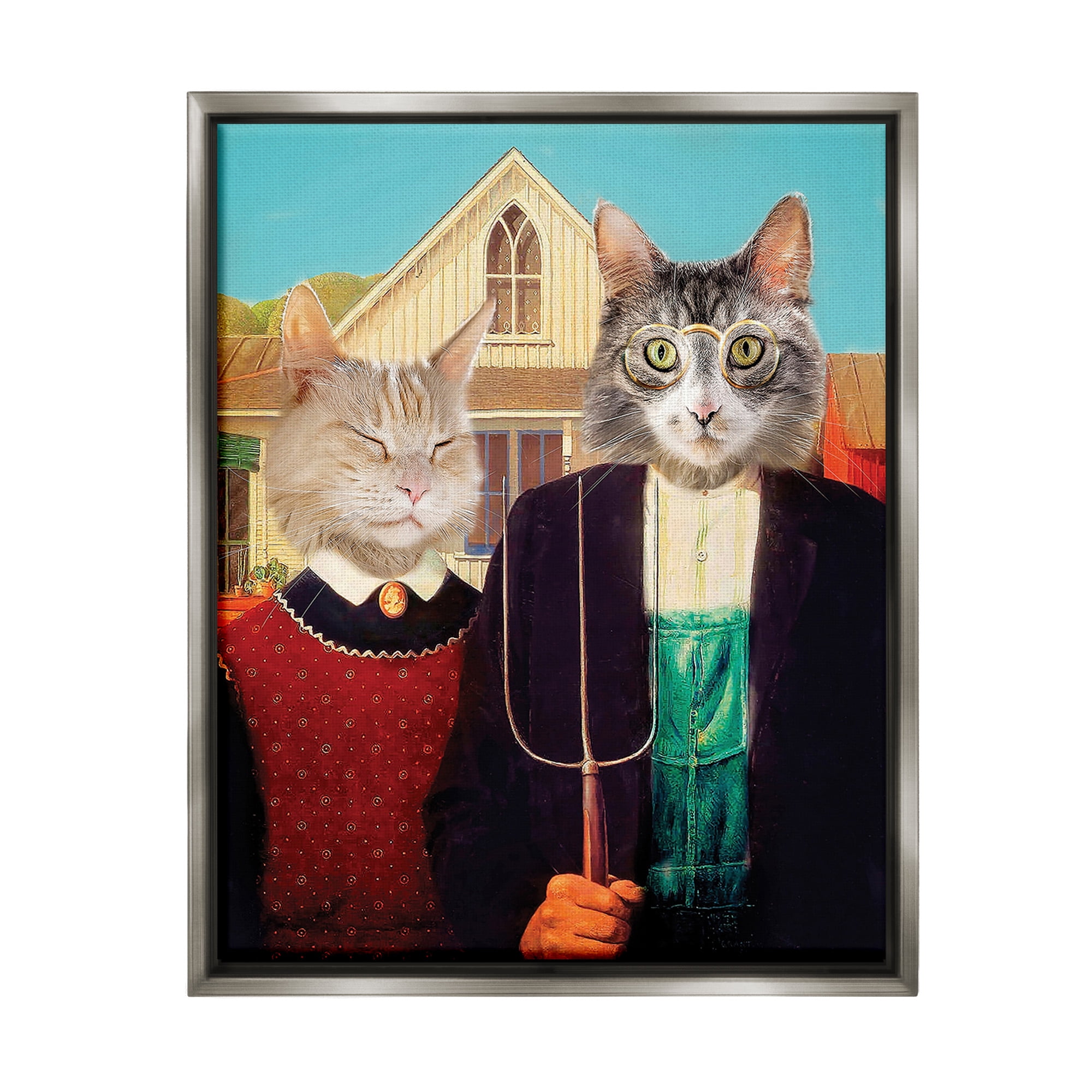Stupell Industries Funny Classic Cat Painting Animals & Insects Painting Gray Floater Framed Canvas Art Print Wall Art, 25 x 31