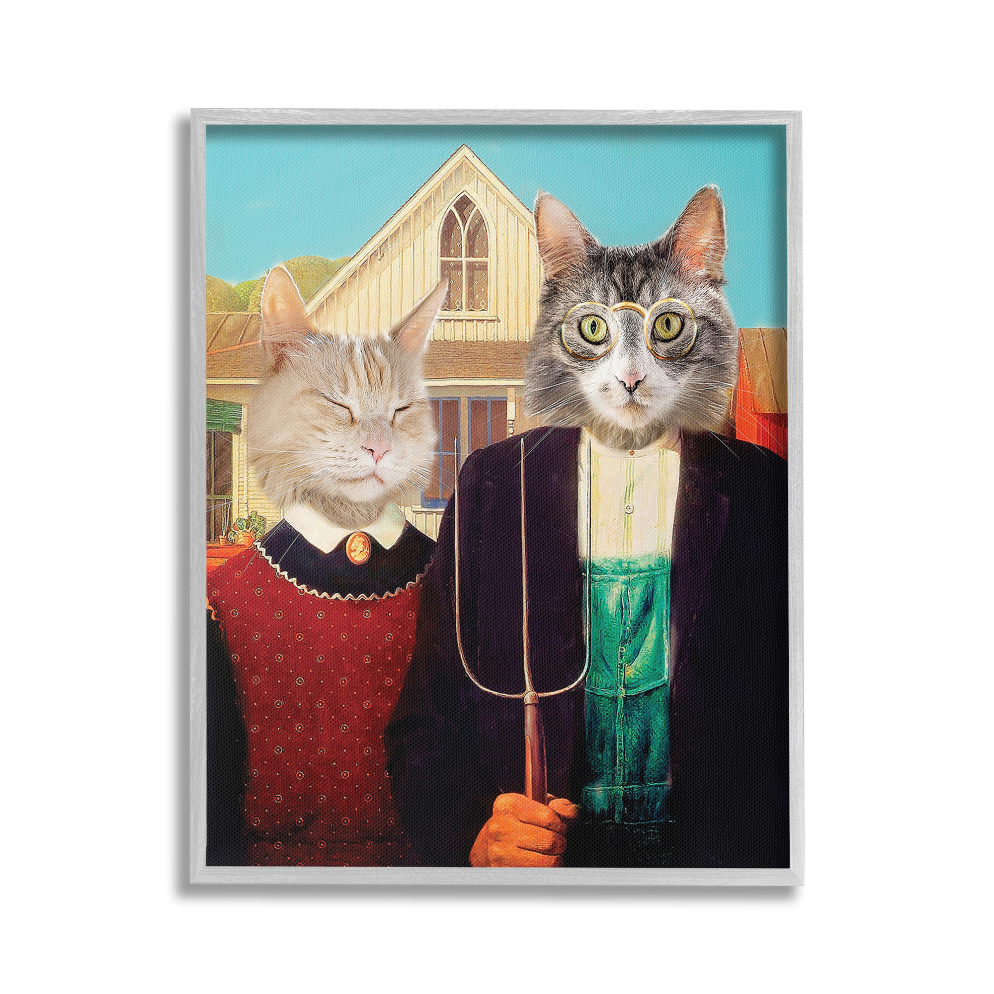 Stupell Industries Funny Classic Cat Painting Animals & Insects Painting Gray Framed Art Print Wall Art, 24 x 30