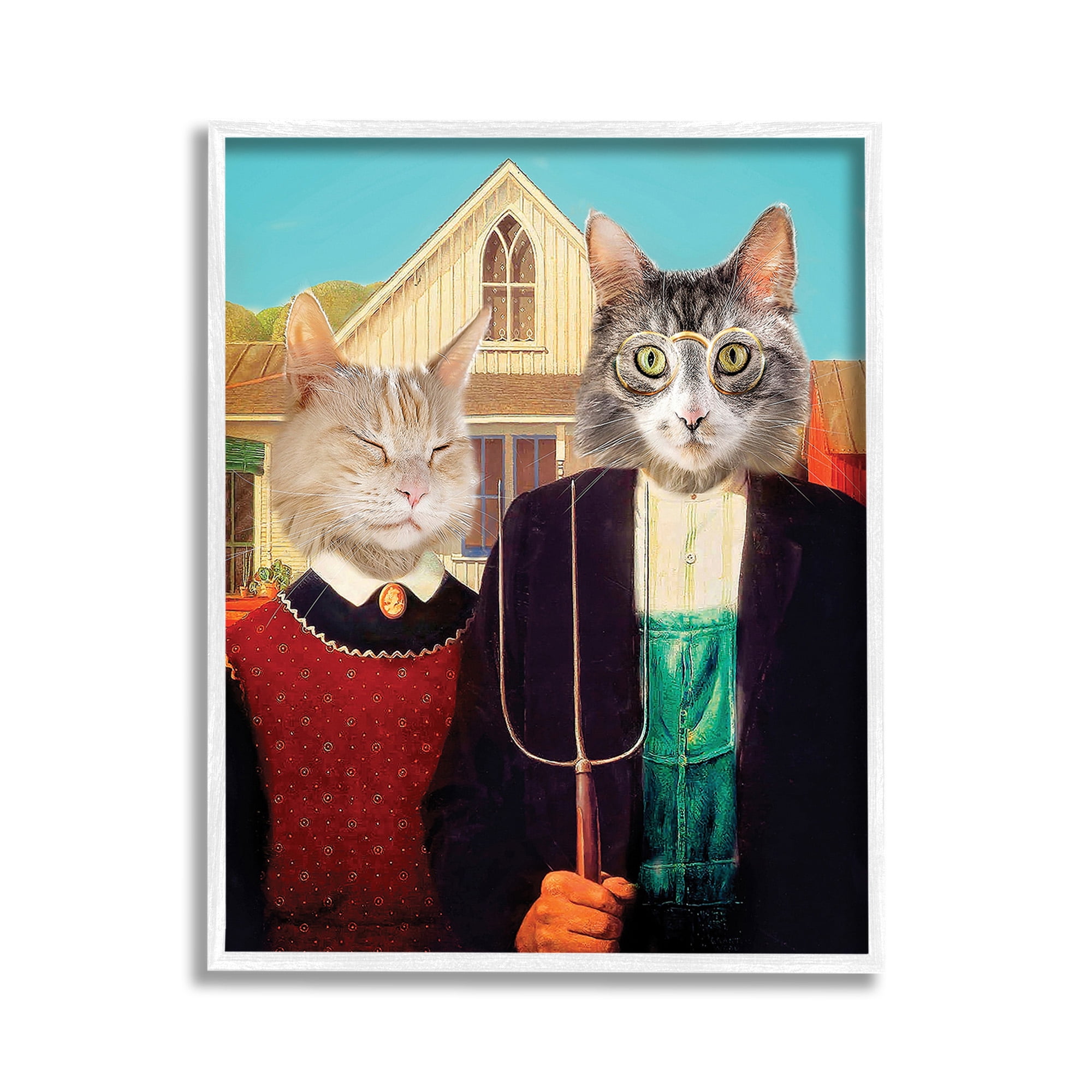 Stupell Industries Funny Classic Cat Painting Animals & Insects Painting White Framed Art Print Wall Art, 11 x 14