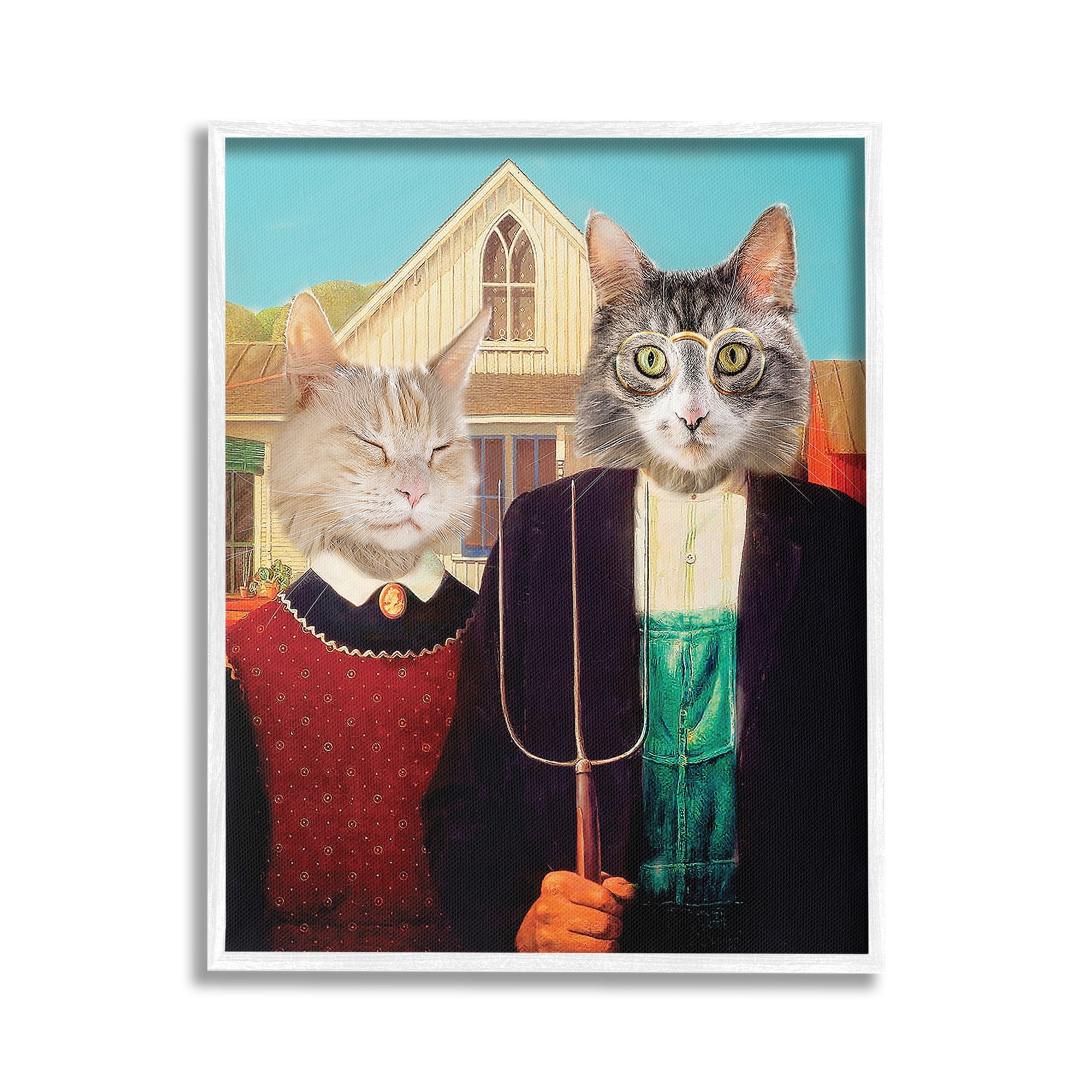 Stupell Industries Funny Classic Cat Painting Animals & Insects Painting White Framed Art Print Wall Art, 16 x 20
