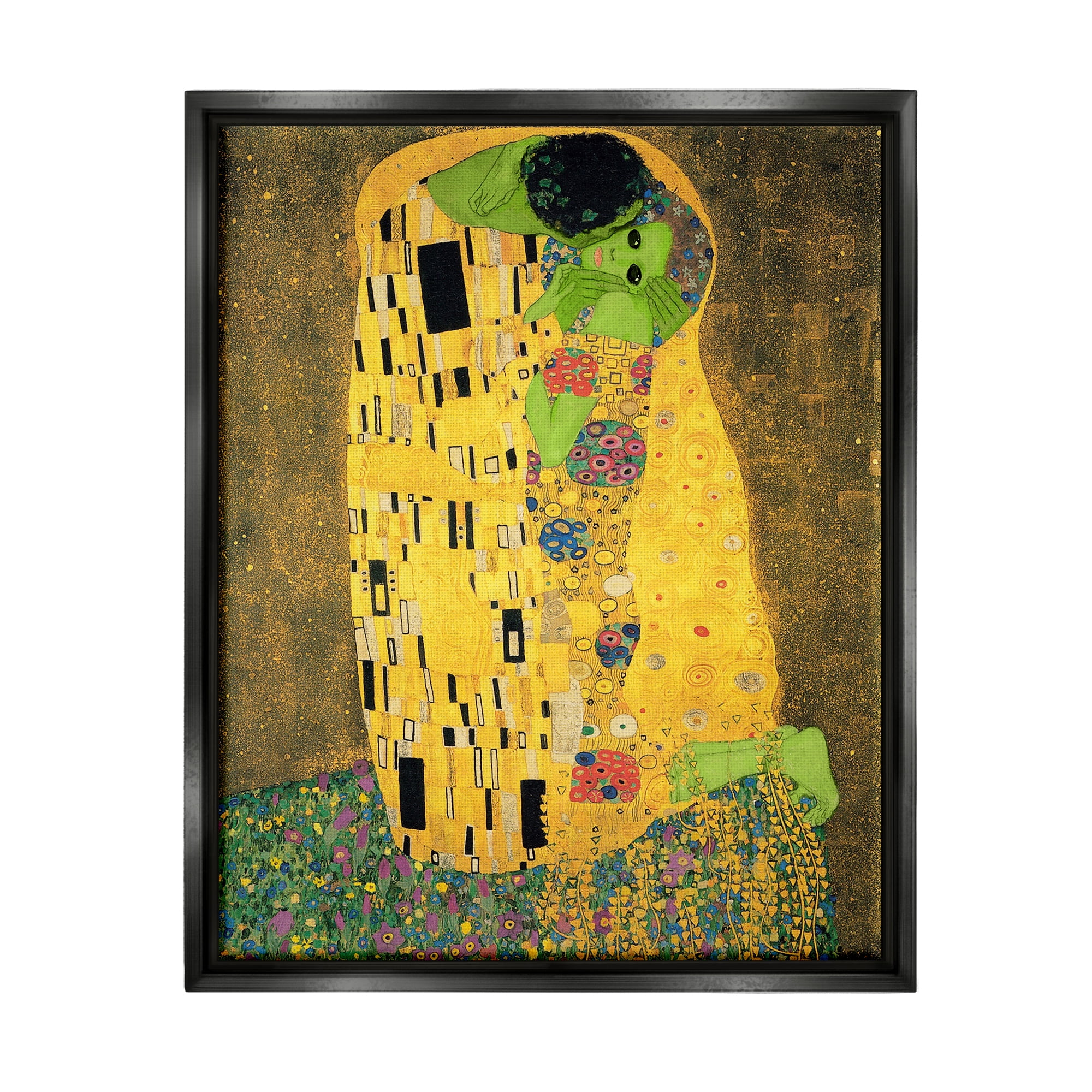 Stupell Industries Funny Classic Klimt Aliens Fairy Tales & Fantasy Painting Black Floater Framed Art Print Wall Art